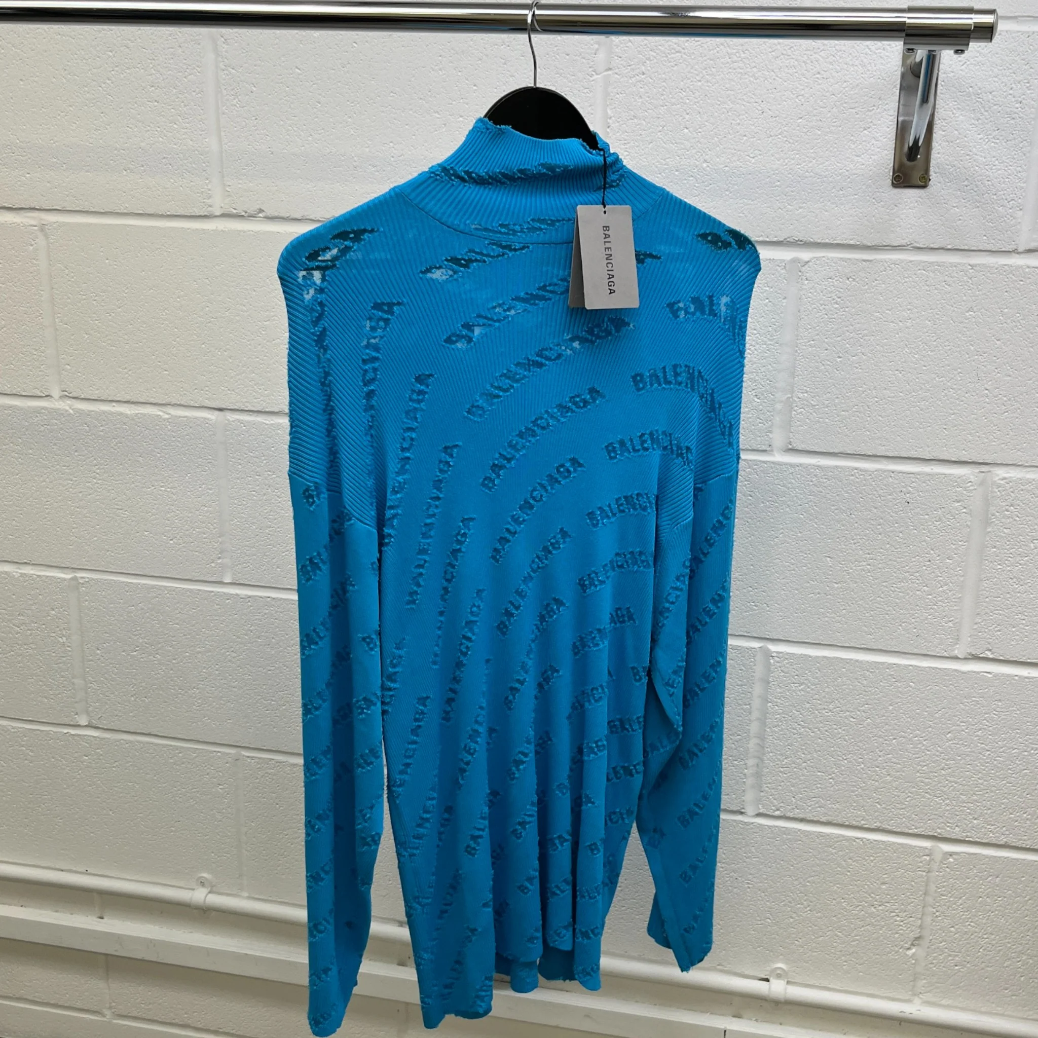 All Over Logo Print Long Sleeve T-Shirt Blue Size S - Image 10