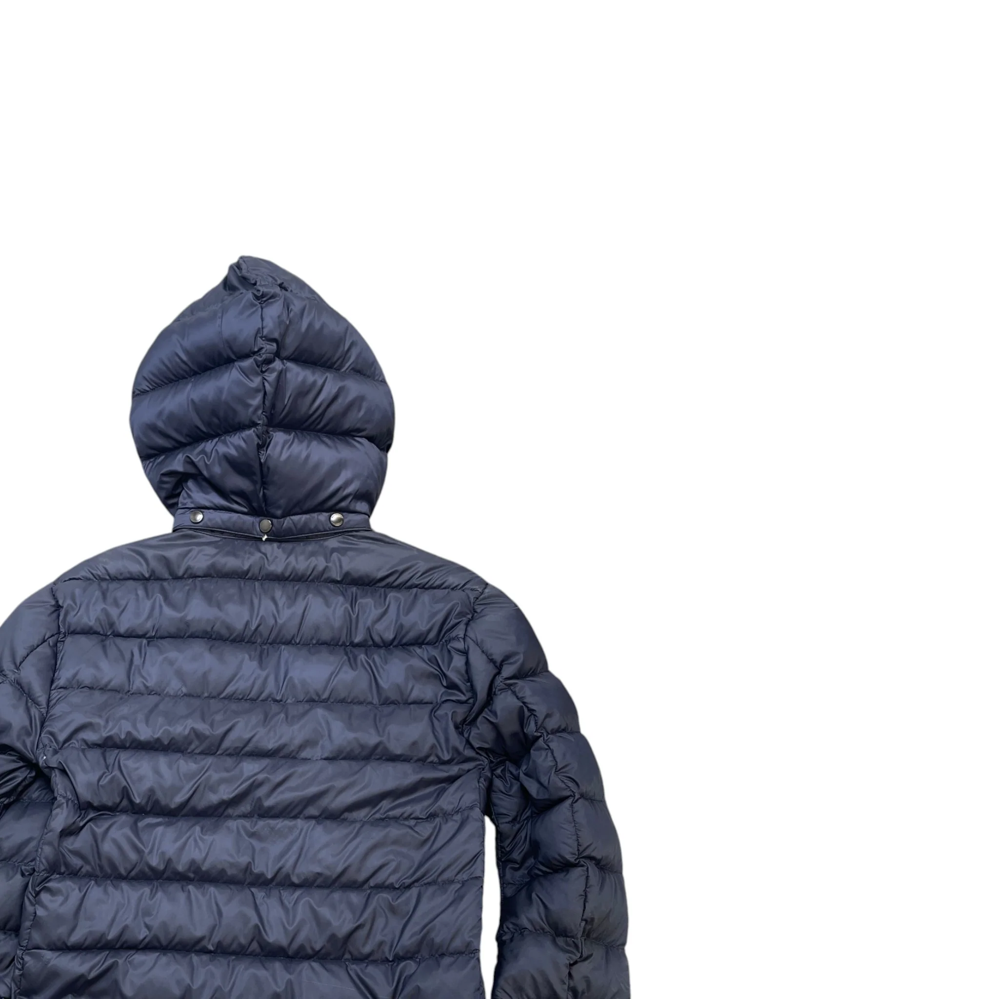 Men's Check Print Hood Down Jacket Navy Size S - Image 4