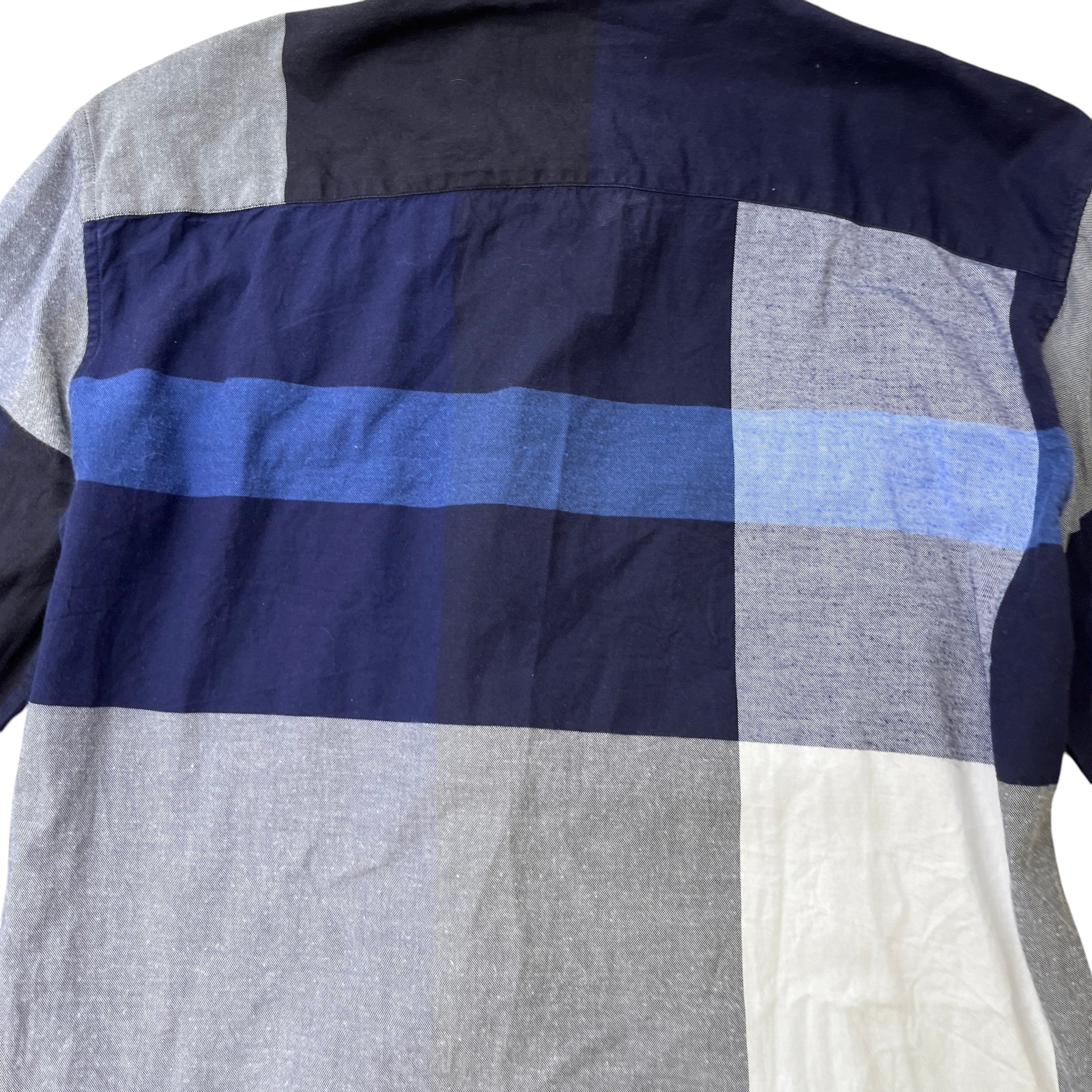 Men's Check Stretch Poplin Long Sleeve Shirt Navy Size M - Image 12