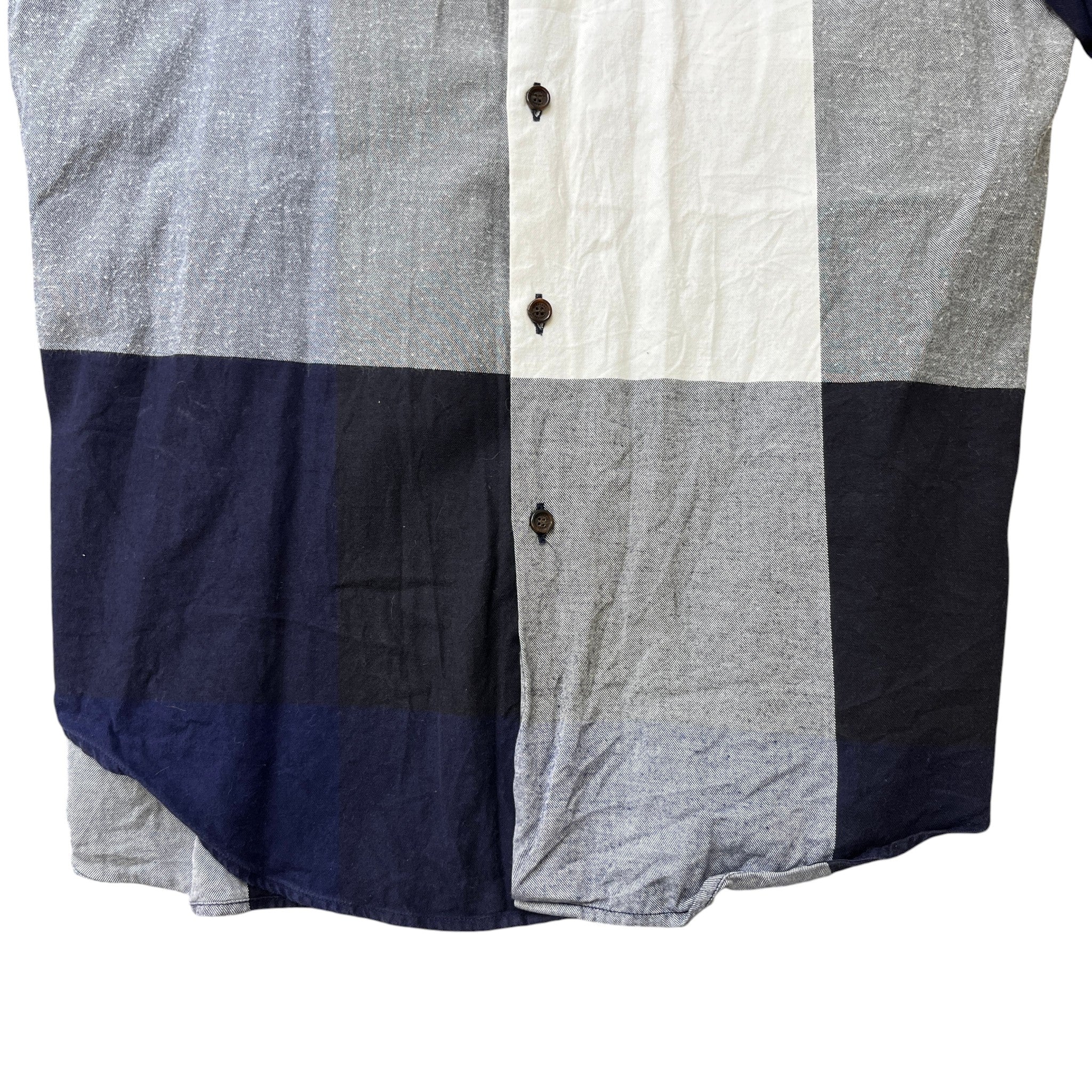 Men's Check Stretch Poplin Long Sleeve Shirt Navy Size M - Image 9