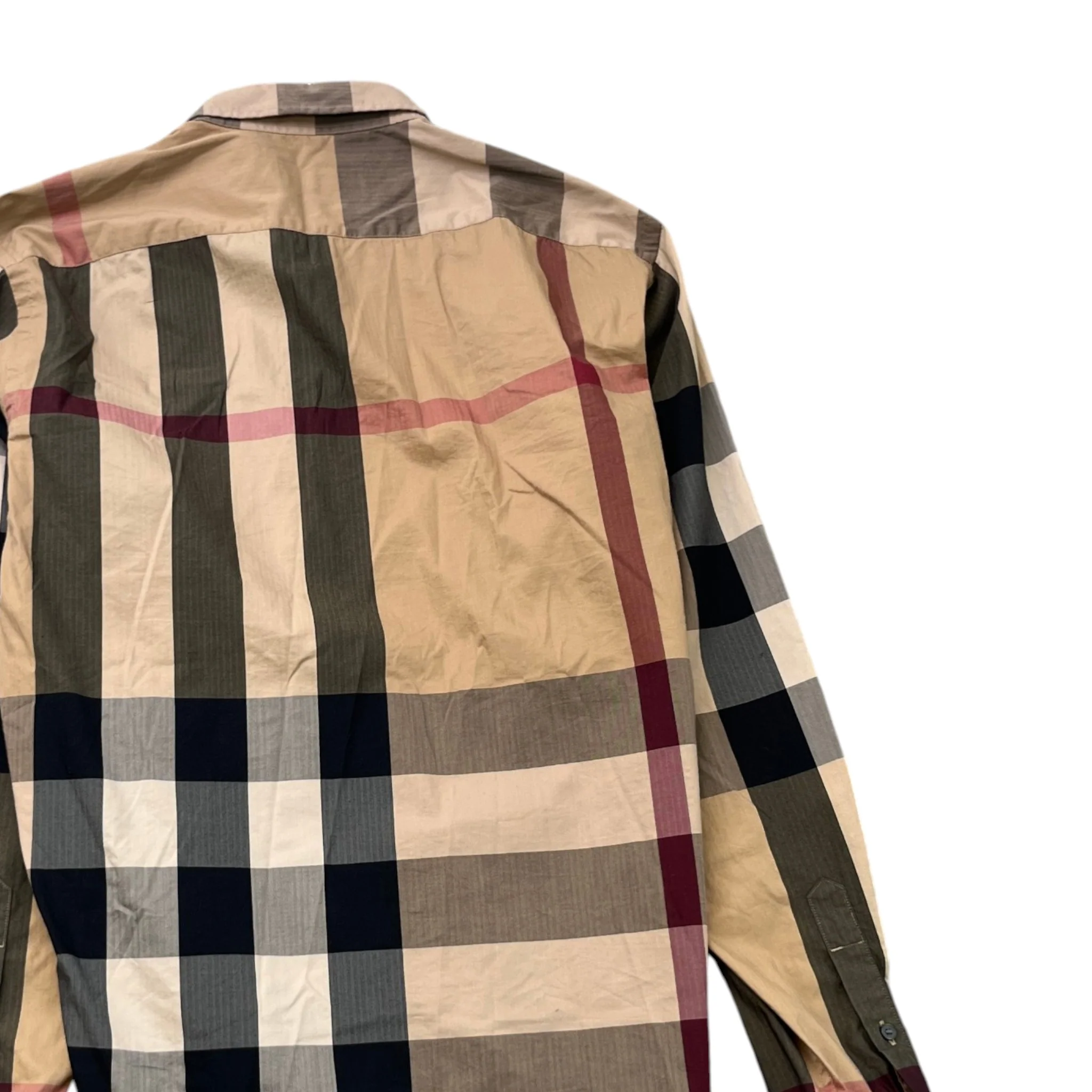 Men's Checkered Long Sleeve Shirt Beige Size M - Image 4