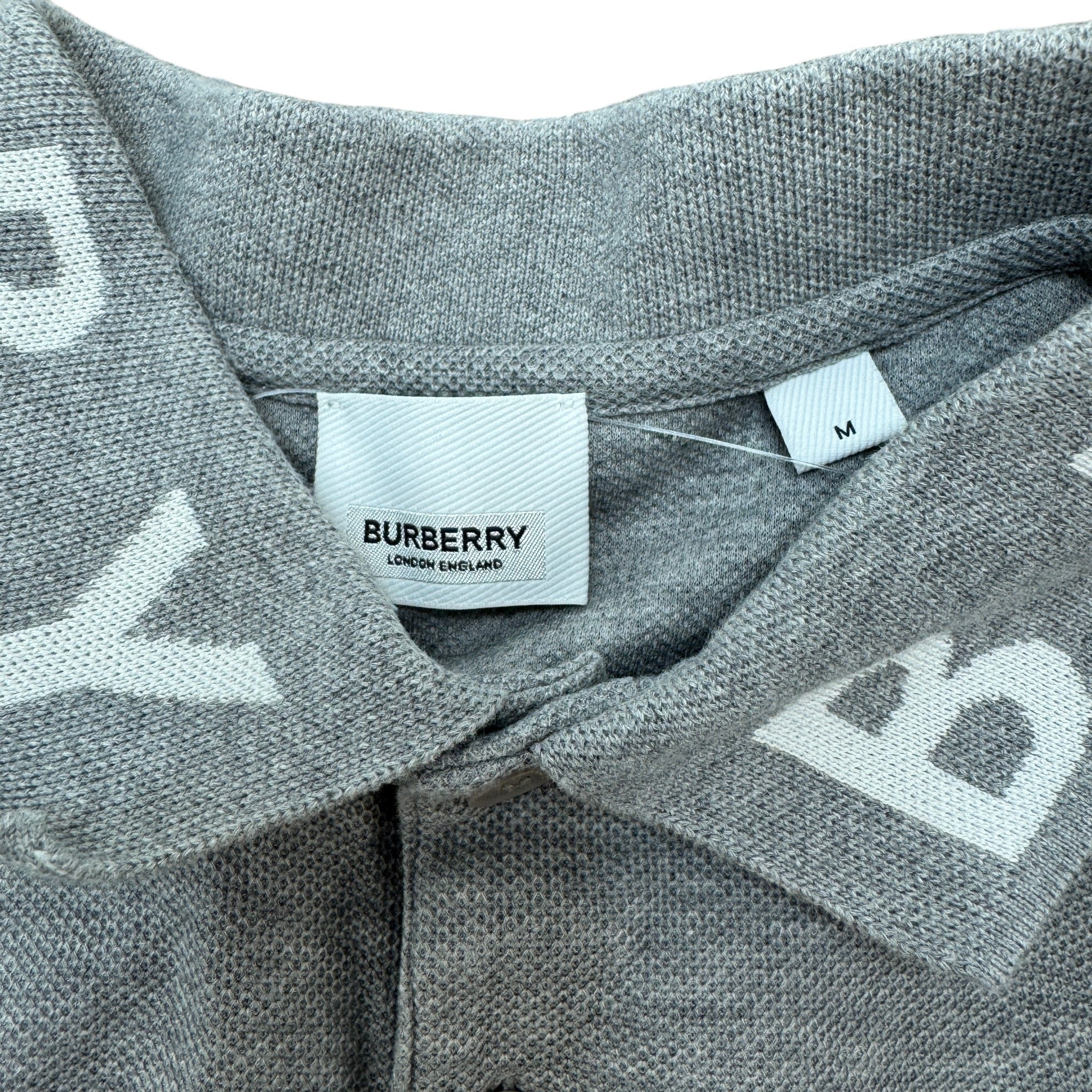 Men's Collar Logo Polo Shirt Grey Size M - Image 6