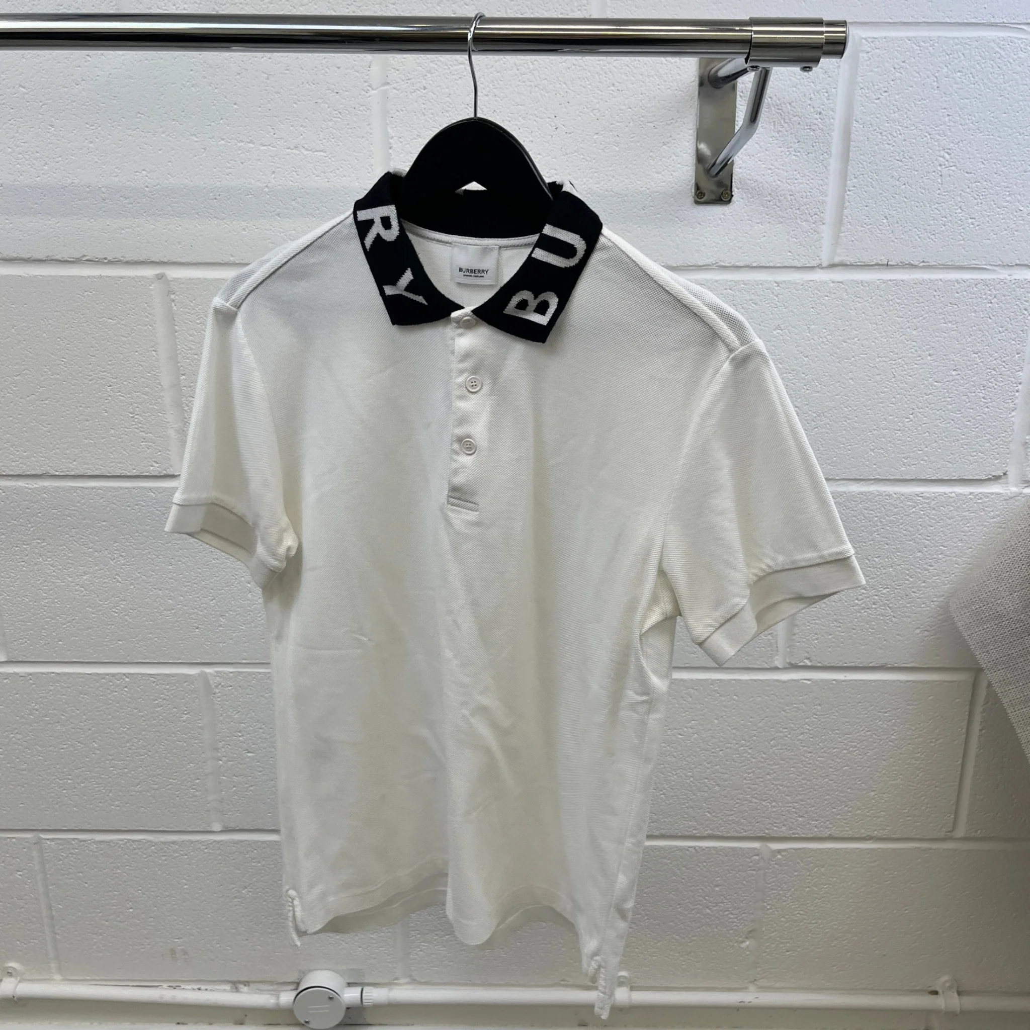 Men's Collar Logo Polo Shirt White Size S - Image 8