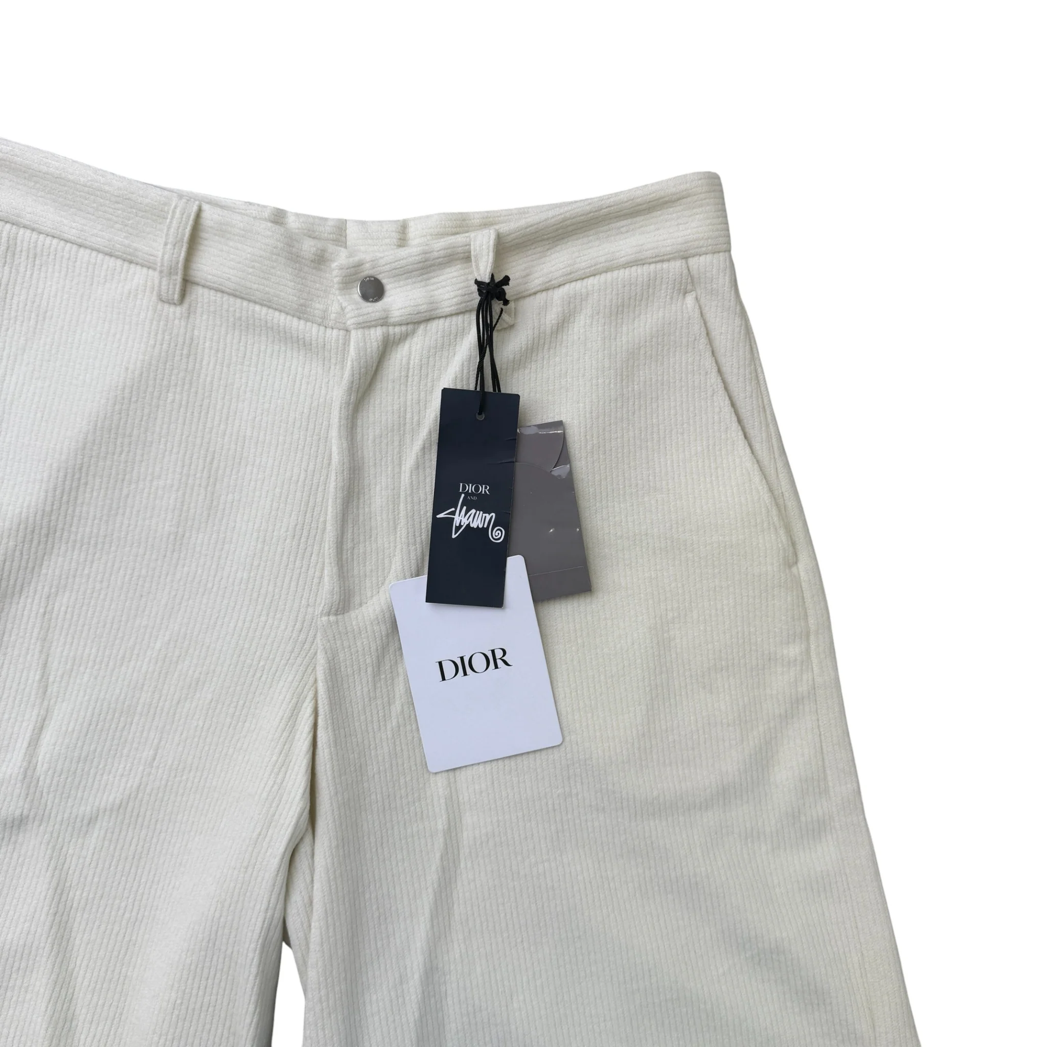 Men's Corduroy Embroidered Logo Shorts Cream Size L - Image 3