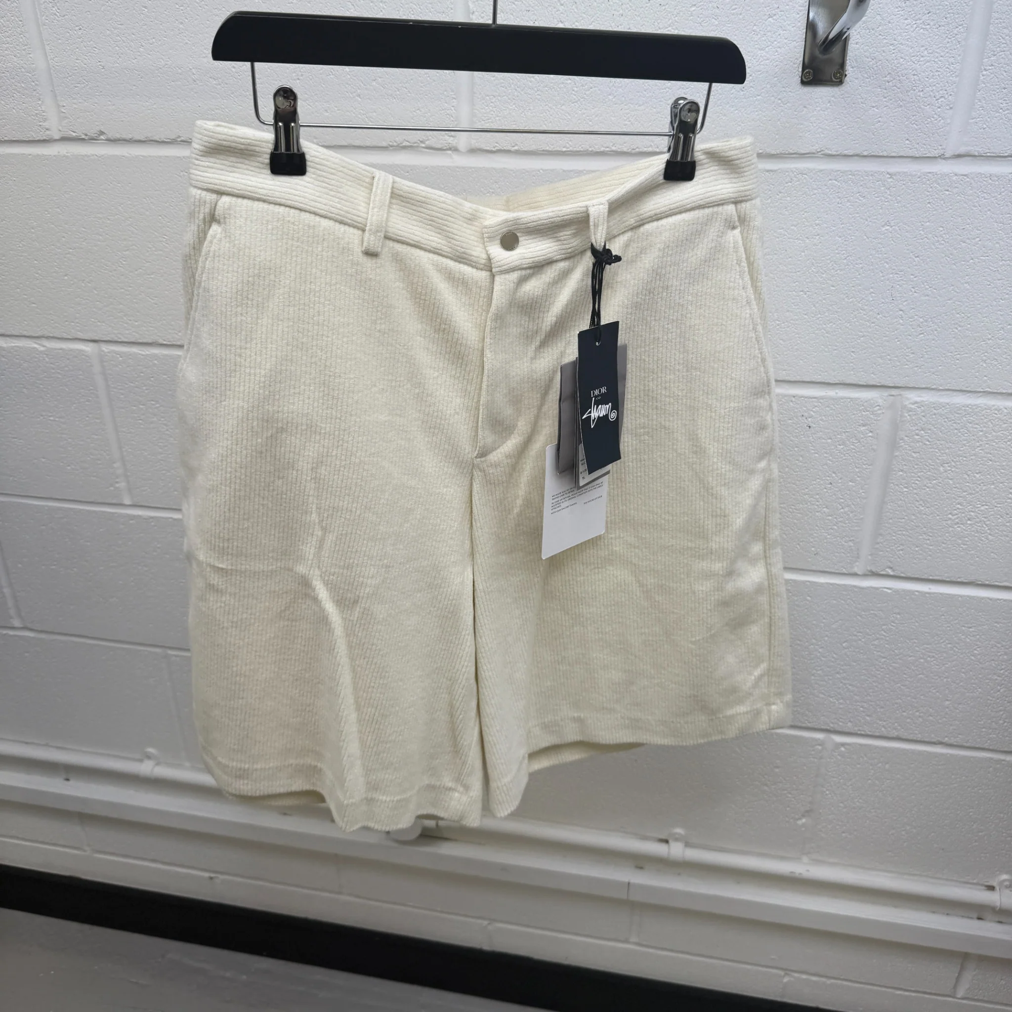 Men's Corduroy Embroidered Logo Shorts Cream Size L - Image 5