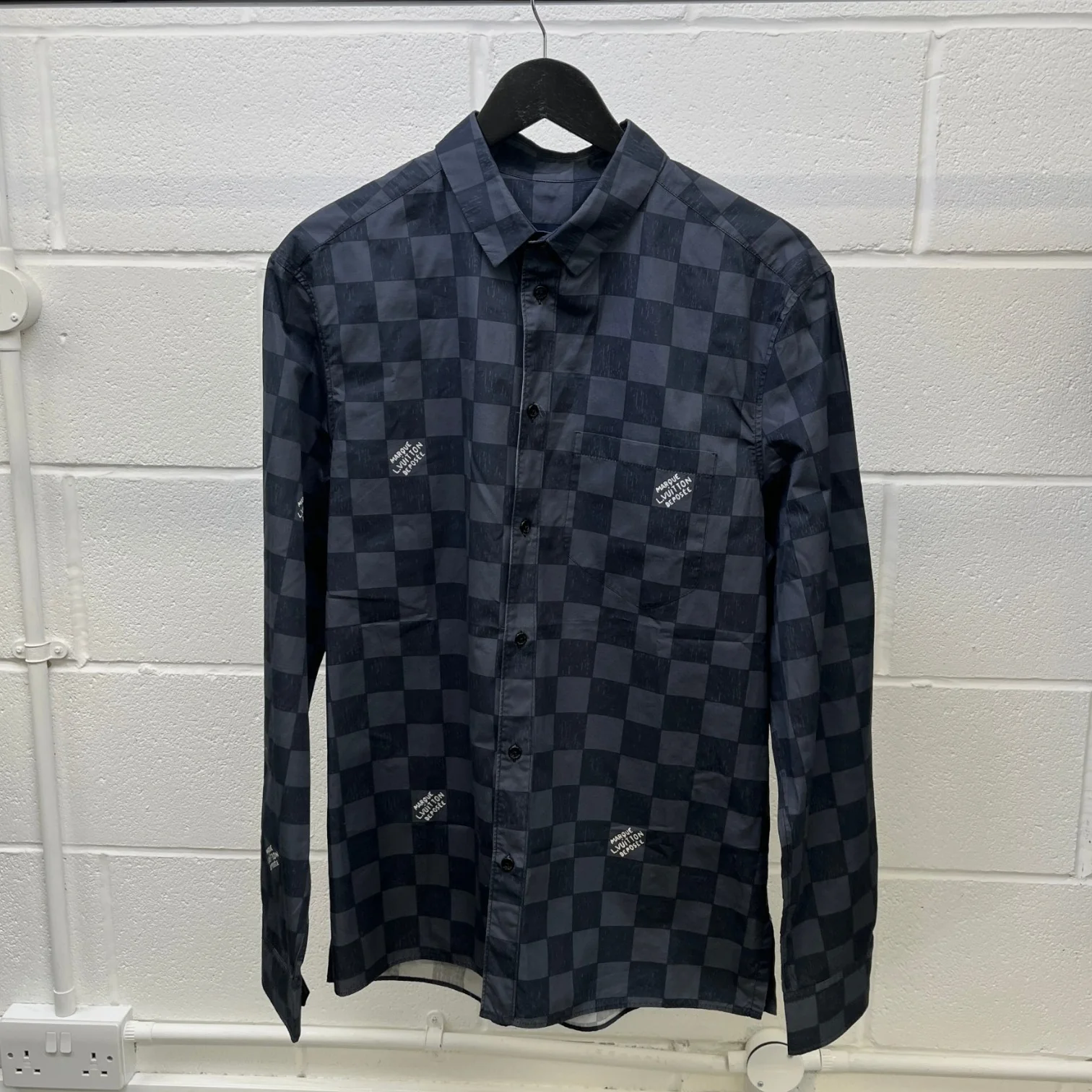 Men's Damier Fw21 Long Sleeve Shirt Charcoal Size L - Image 13