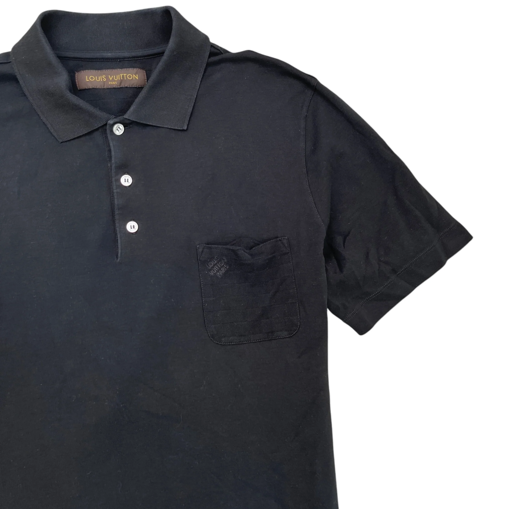 Men's Damier Pocket Polo Shirt Black Size XL - Image 5