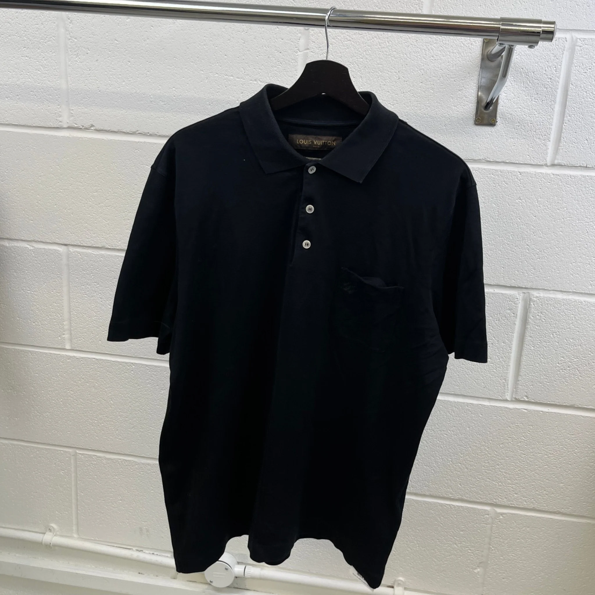 Men's Damier Pocket Polo Shirt Black Size XL - Image 8