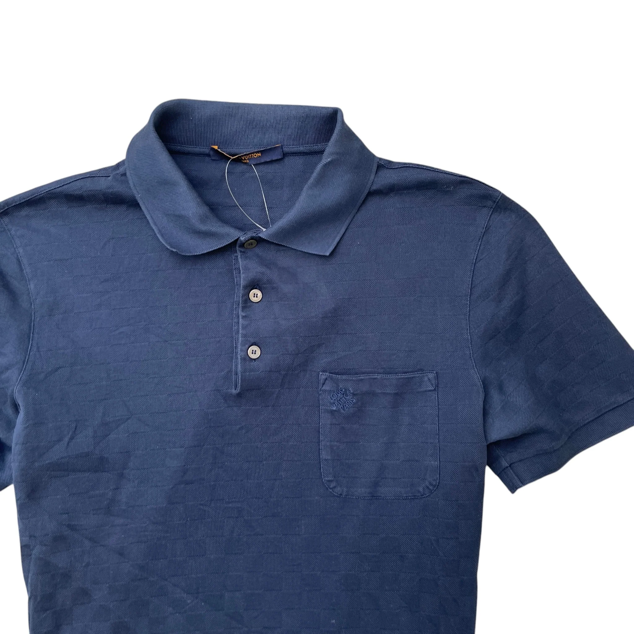 Men's Damier Pocket Polo Shirt Navy Size L - Image 5