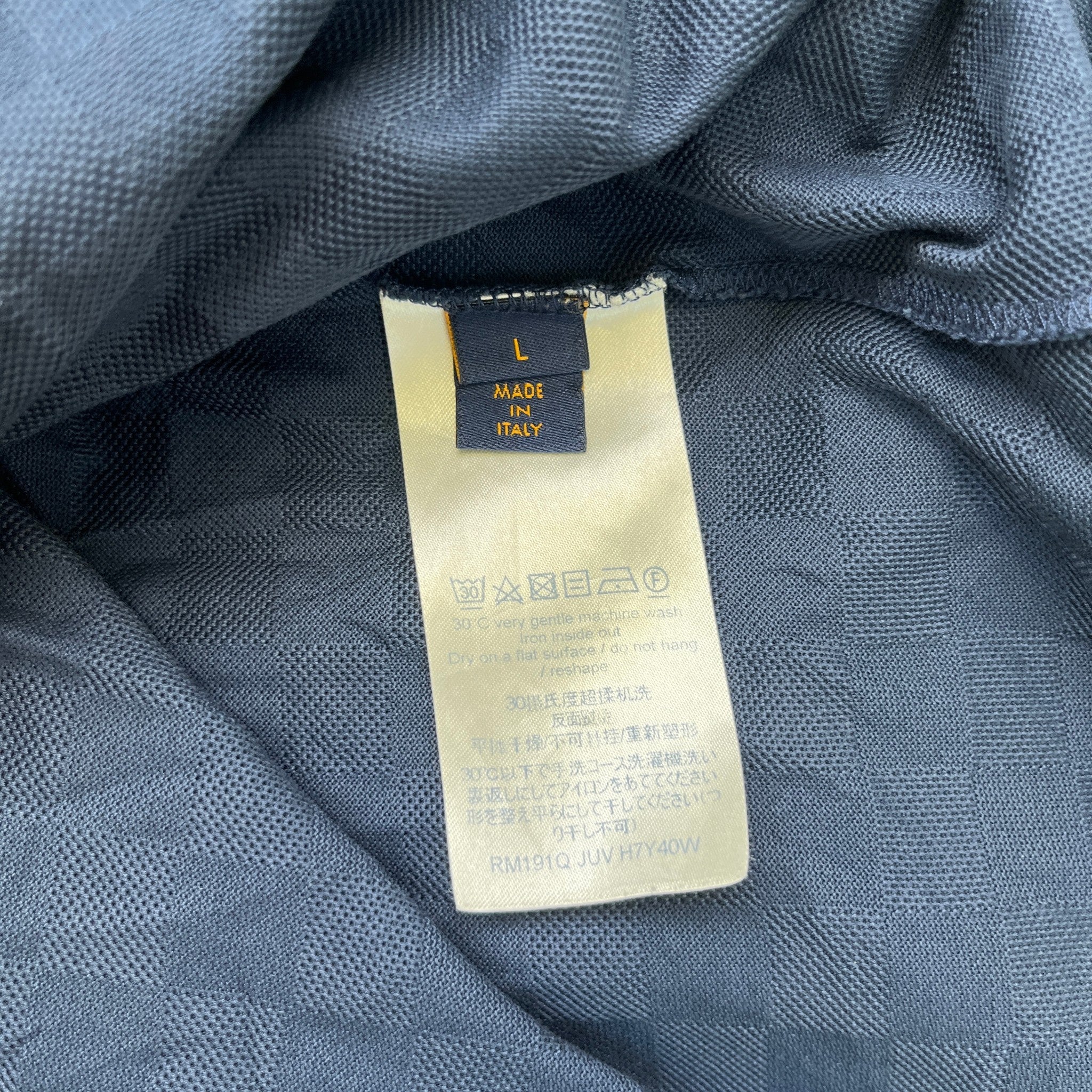 Men's Damier Pocket Polo Shirt Navy Size L - Image 6