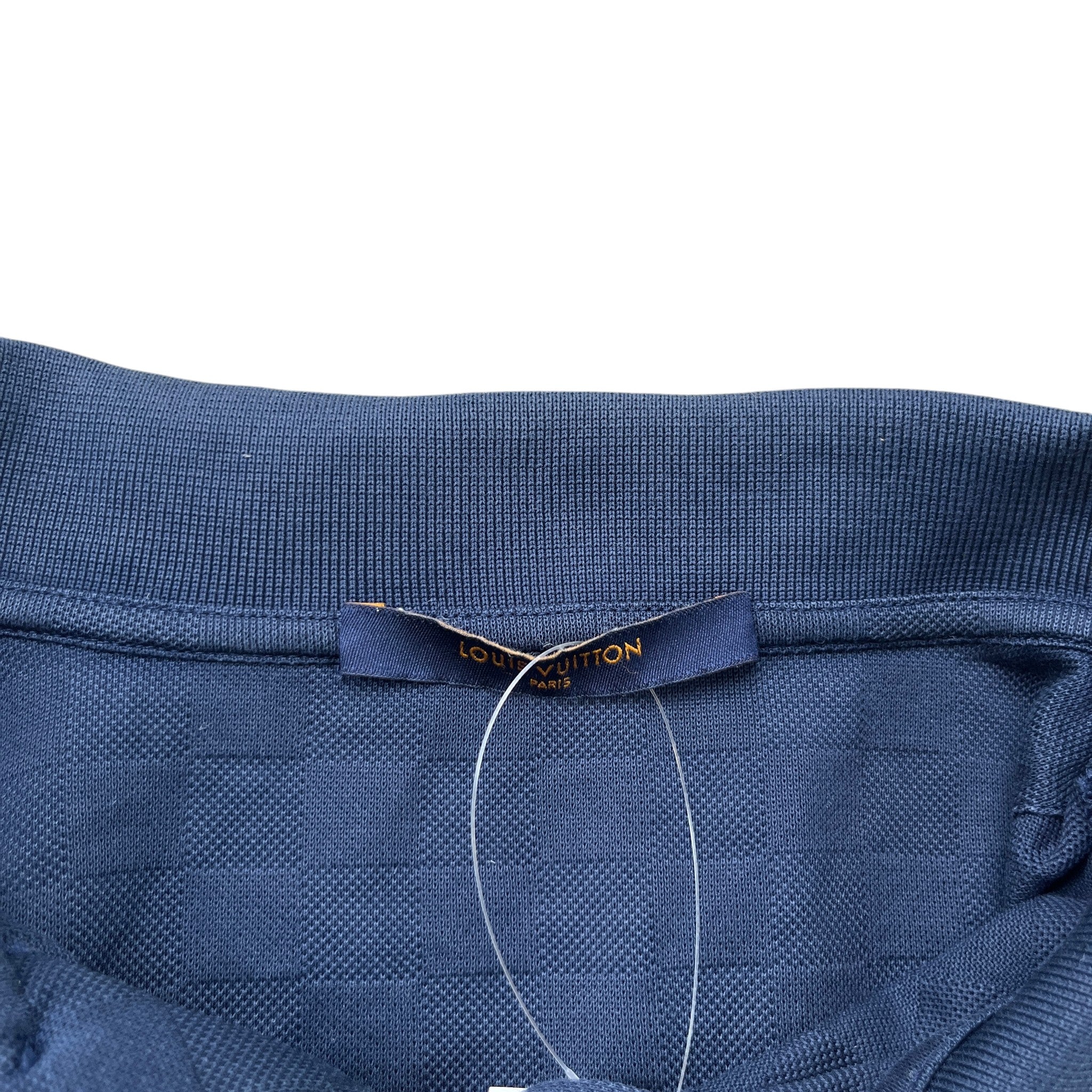 Men's Damier Pocket Polo Shirt Navy Size L - Image 7