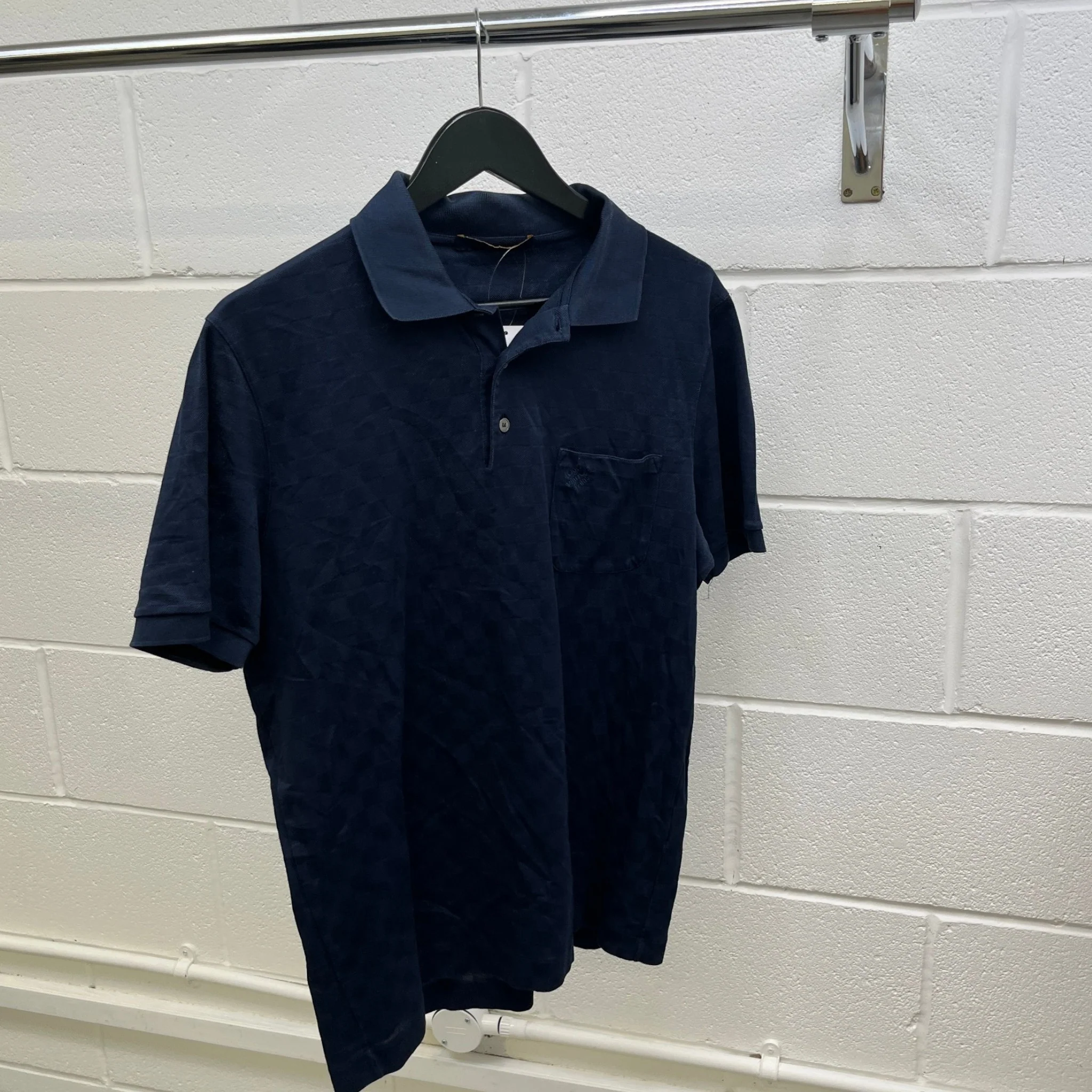 Men's Damier Pocket Polo Shirt Navy Size L - Image 8