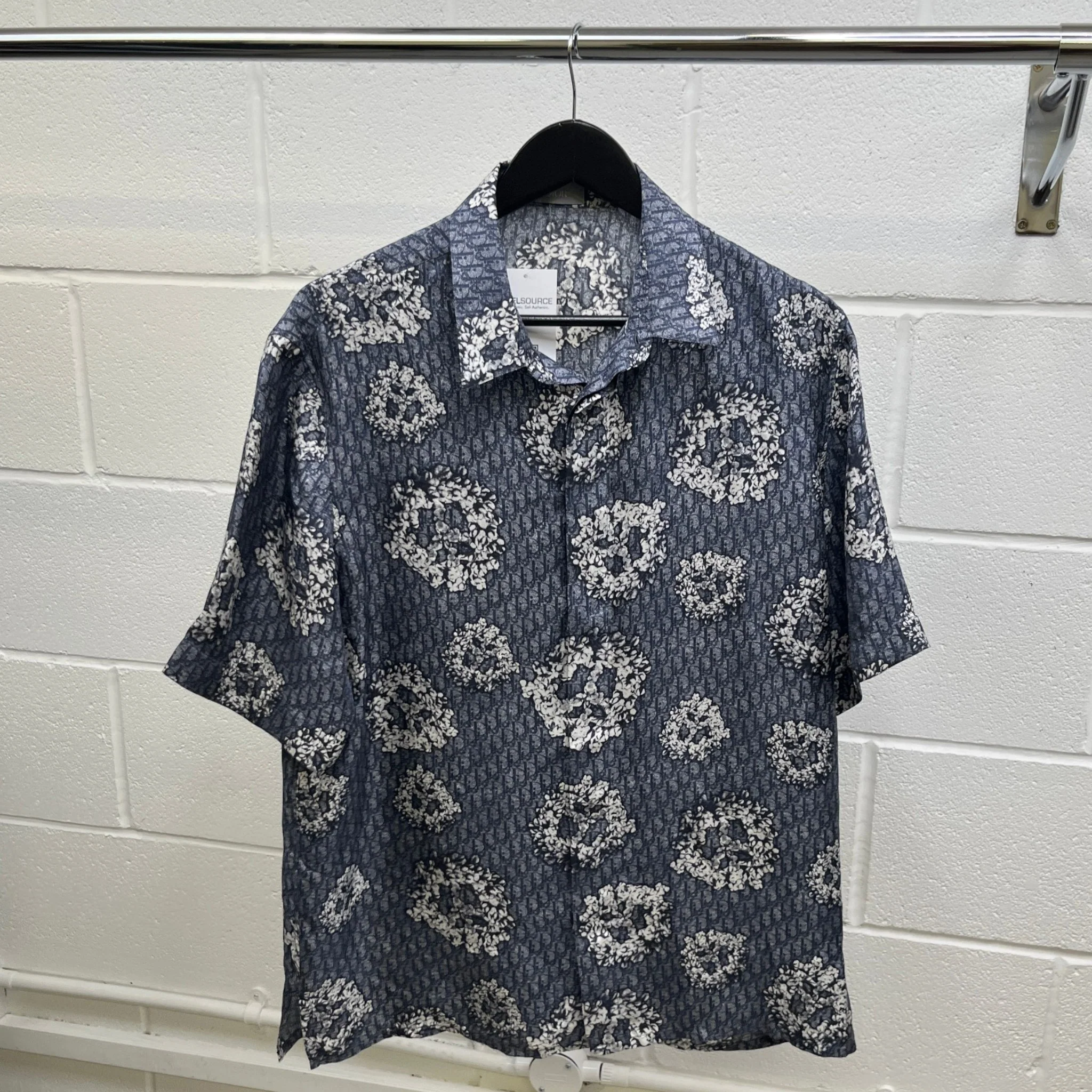 Men's Denim Tears Silk Twill Short Sleeve Shirt Navy Size M - Image 9