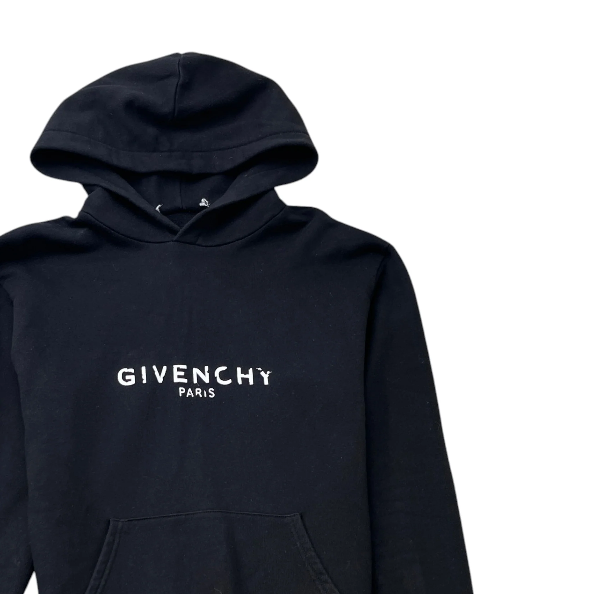 Men's Distressed Logo Print Hoodie Black Size XS - Image 3