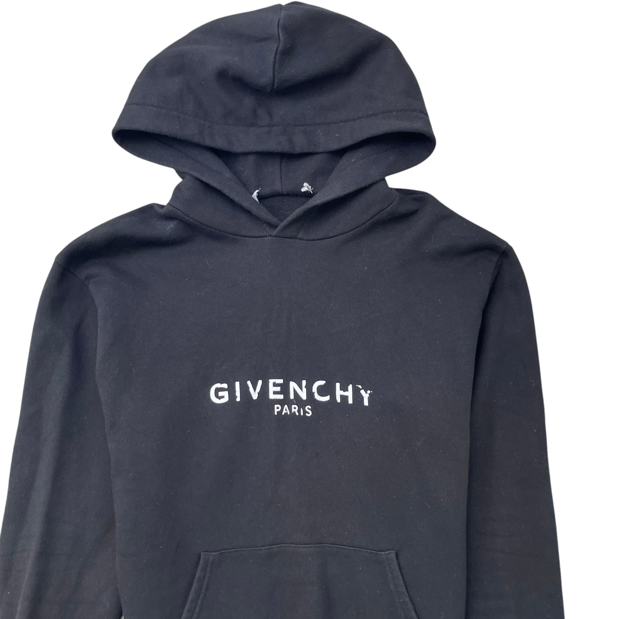 Men's Distressed Logo Print Hoodie Black Size XS - Image 5