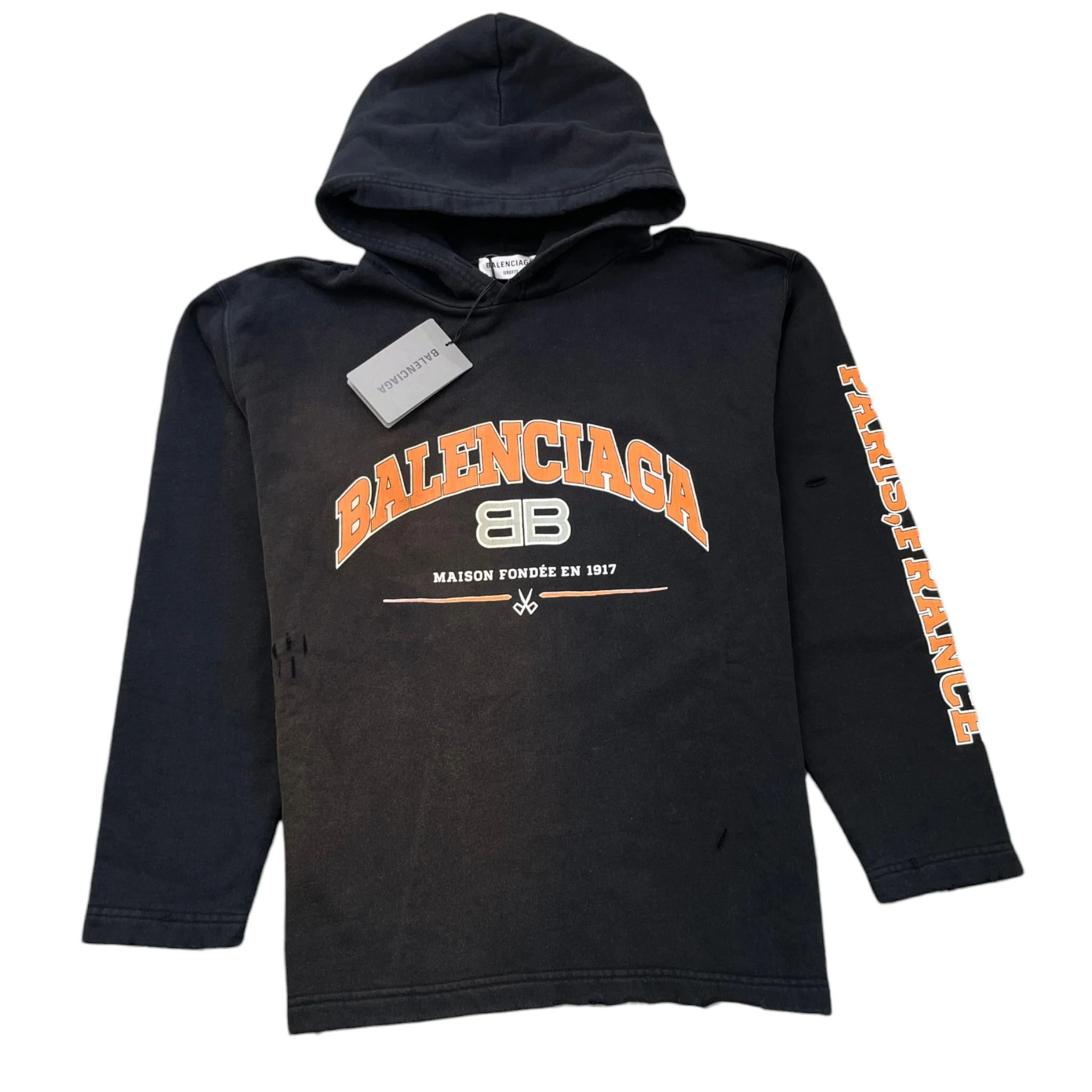 Men's Distressed Logo Print Hoodie Black Size XS