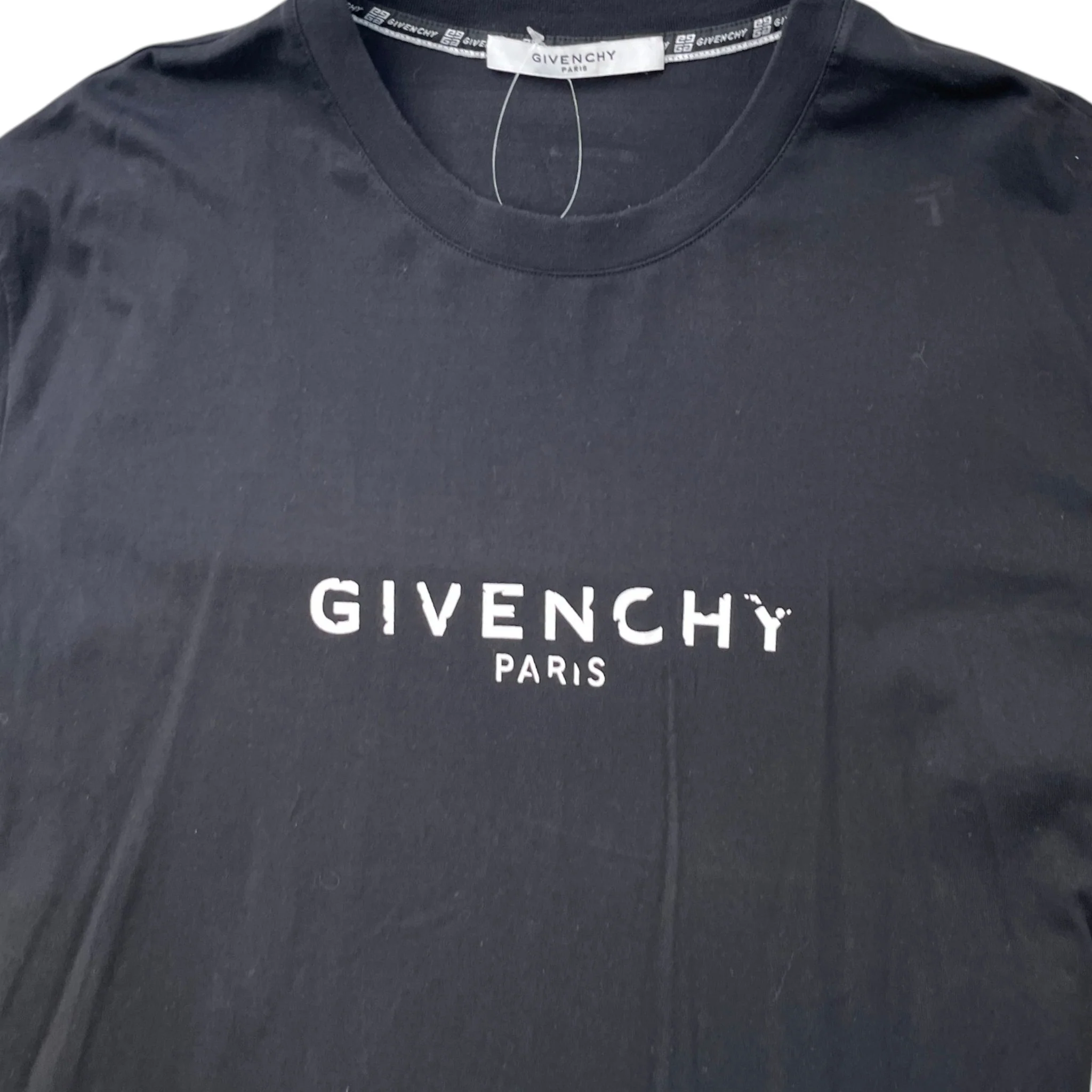 Men's Distressed Logo Print T-Shirt Black Size XXL - Image 5