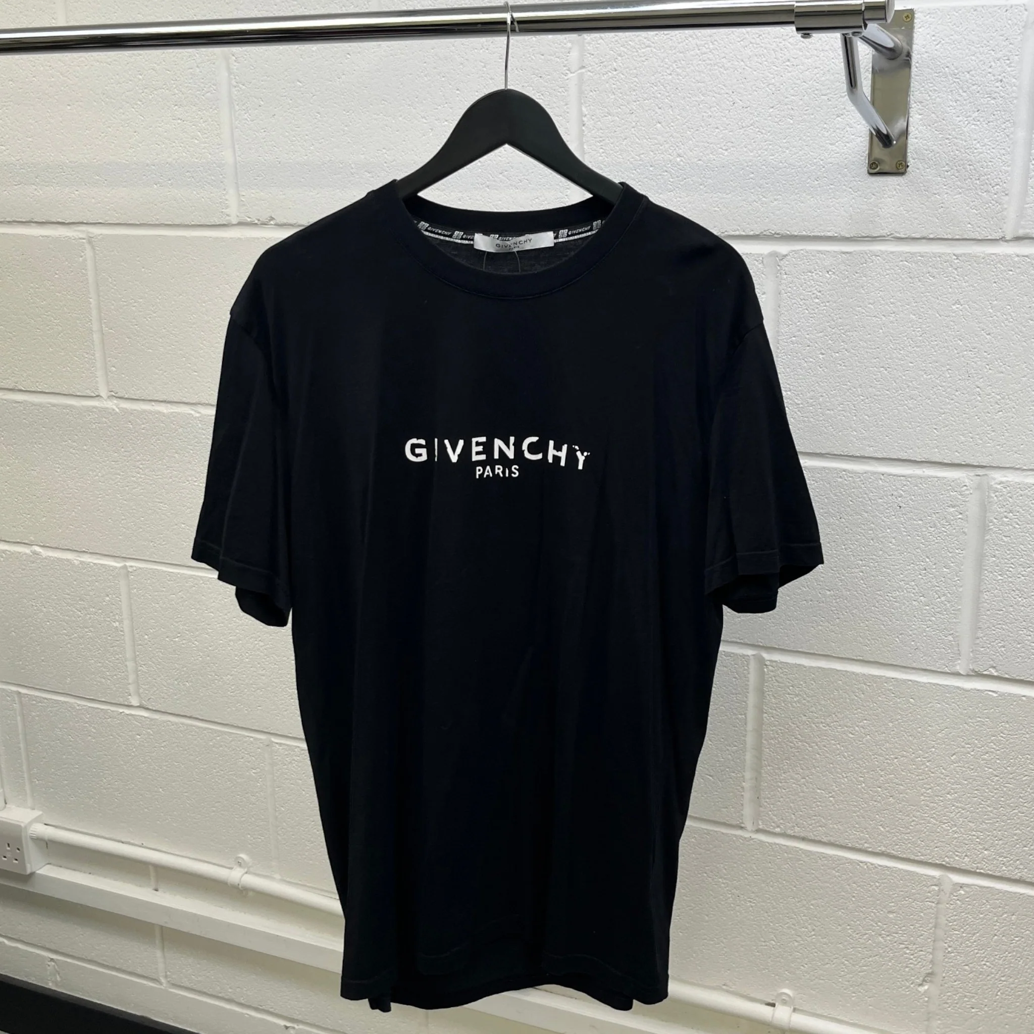 Men's Distressed Logo Print T-Shirt Black Size XXL - Image 8