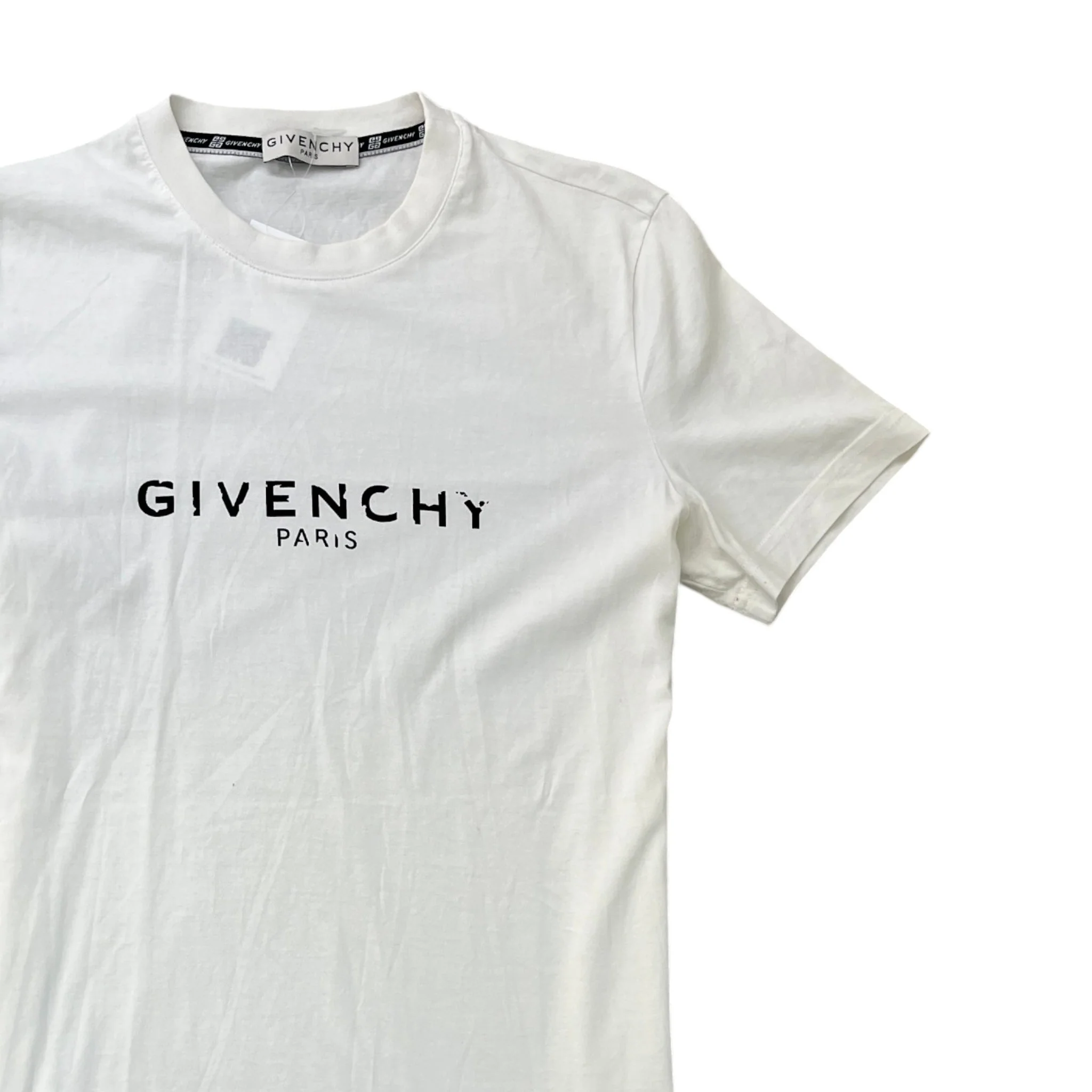 Men's Distressed Logo Print T-Shirt White Size XS - Image 3
