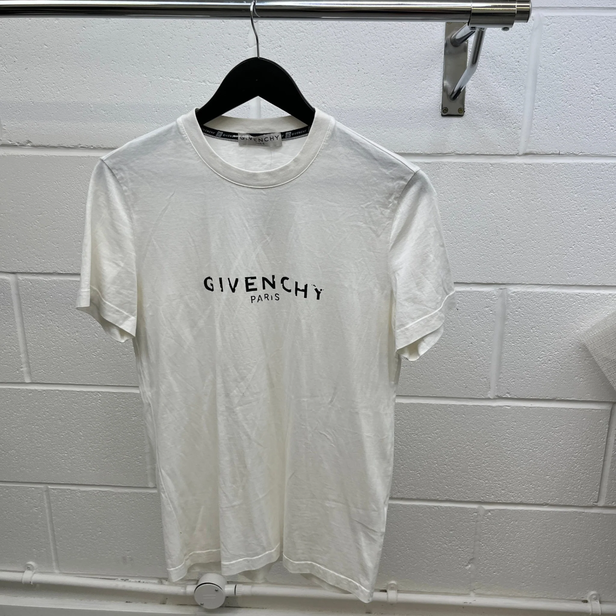 Men's Distressed Logo Print T-Shirt White Size XS - Image 8