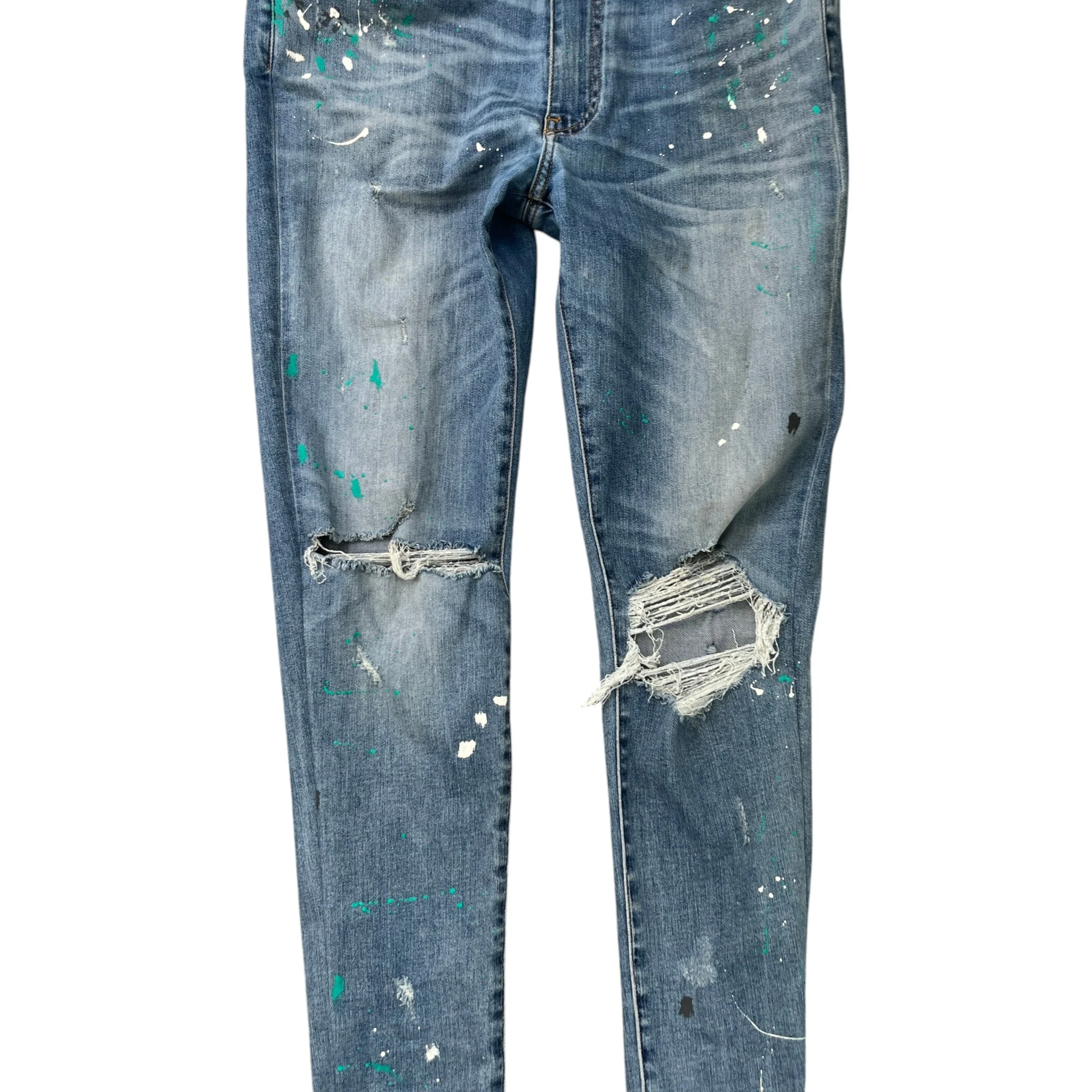 Men's Distressed Paint Splatter Jeans Blue Size Waist 34" - Image 5