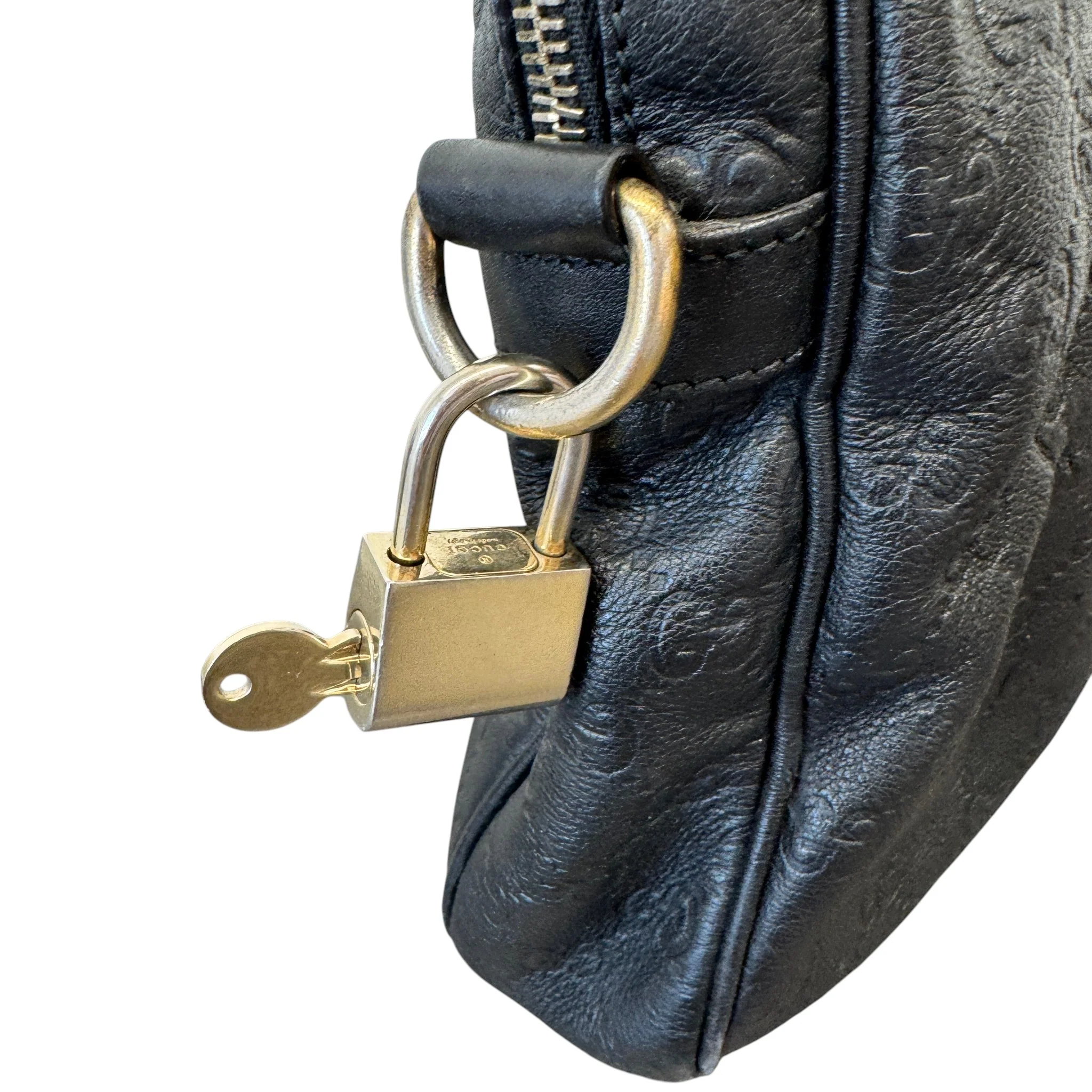Men's Embossed Gg Briefcase Bag Black - Image 8