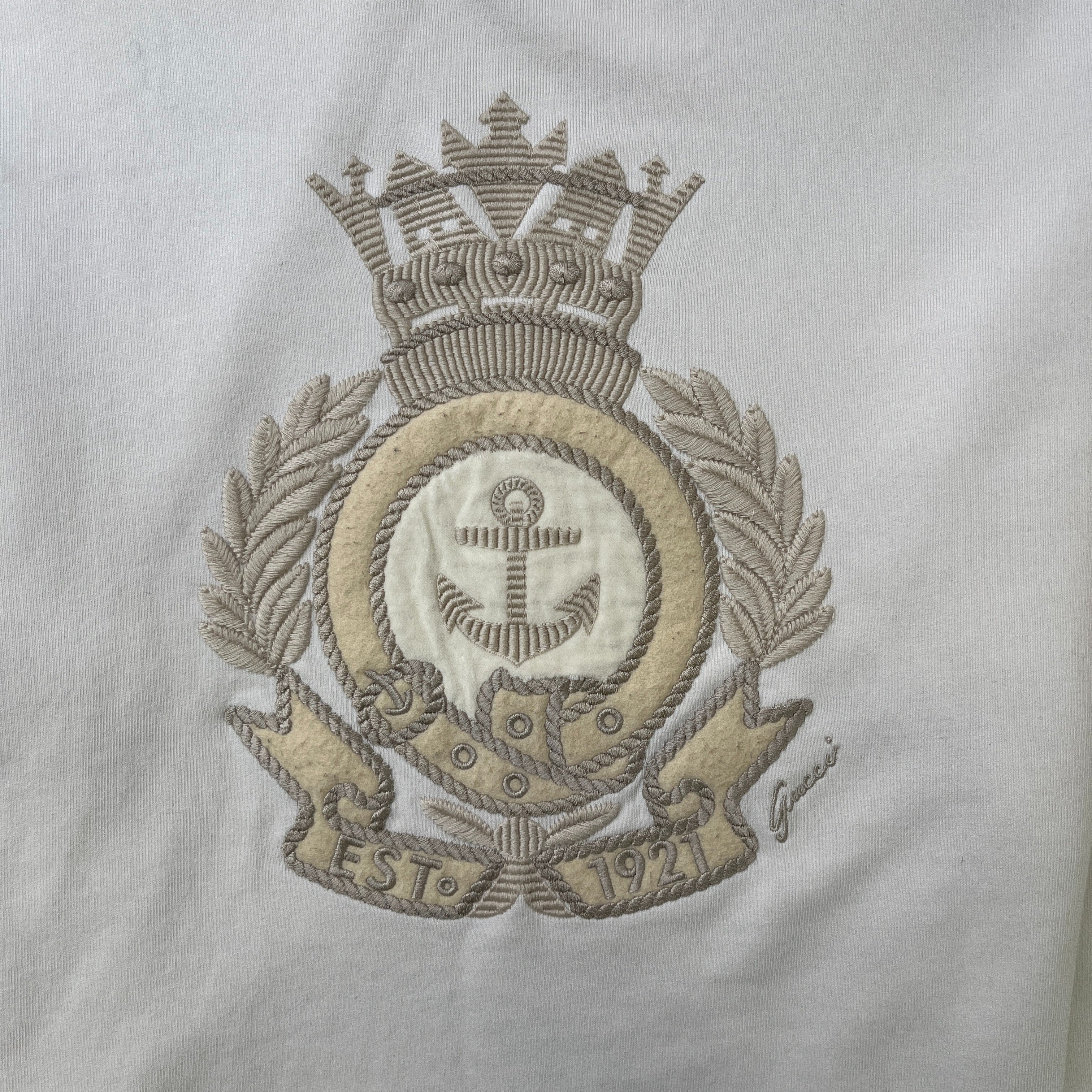 Men's Embroidered Anchor Long Sleeve T-Shirt White Size L - Image 5
