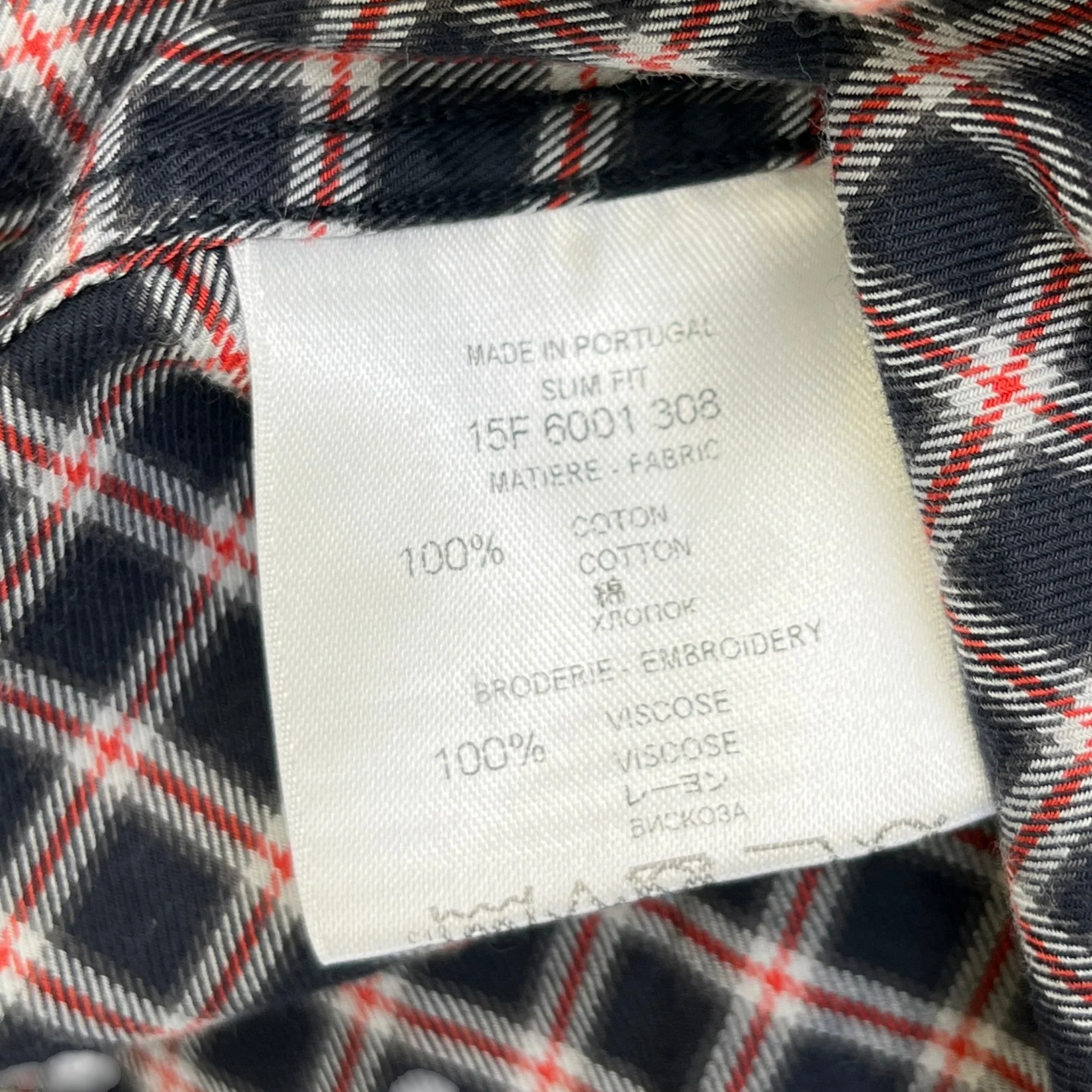 Men's Embroidered Logo Collar Check Long Sleeve Shirt Navy Size S - Image 11