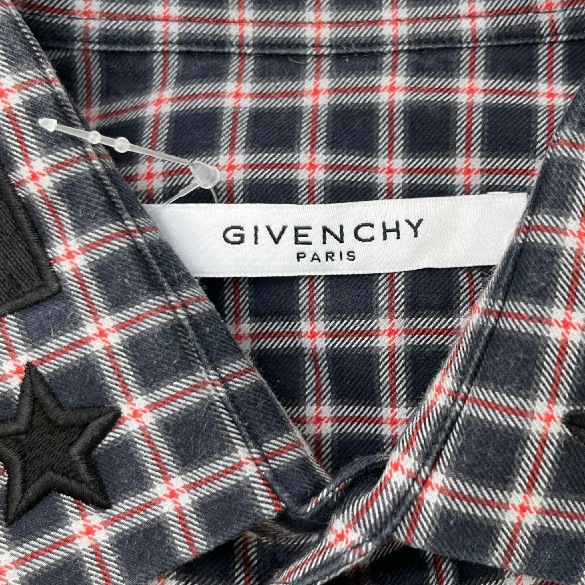 Men's Embroidered Logo Collar Check Long Sleeve Shirt Navy Size S - Image 14