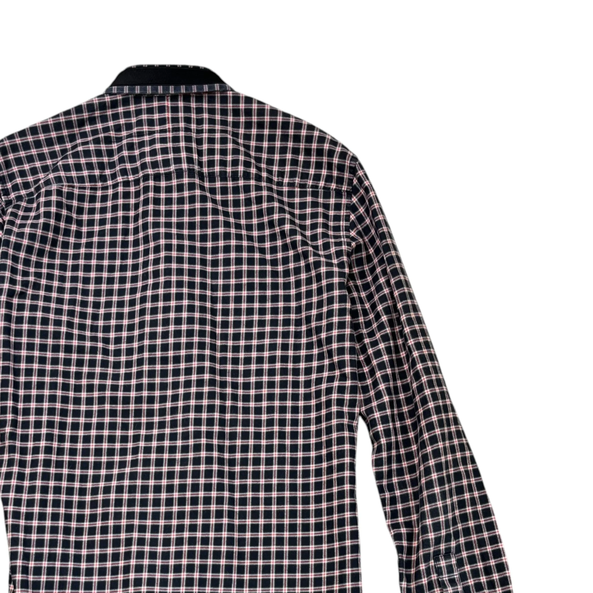 Men's Embroidered Logo Collar Check Long Sleeve Shirt Navy Size S - Image 4