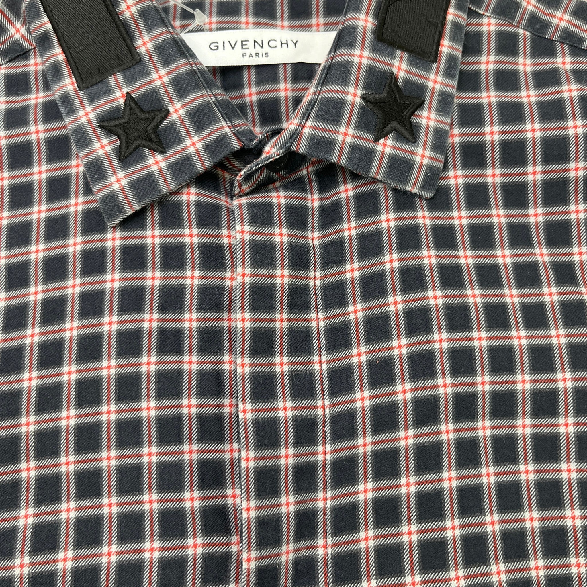 Men's Embroidered Logo Collar Check Long Sleeve Shirt Navy Size S - Image 6