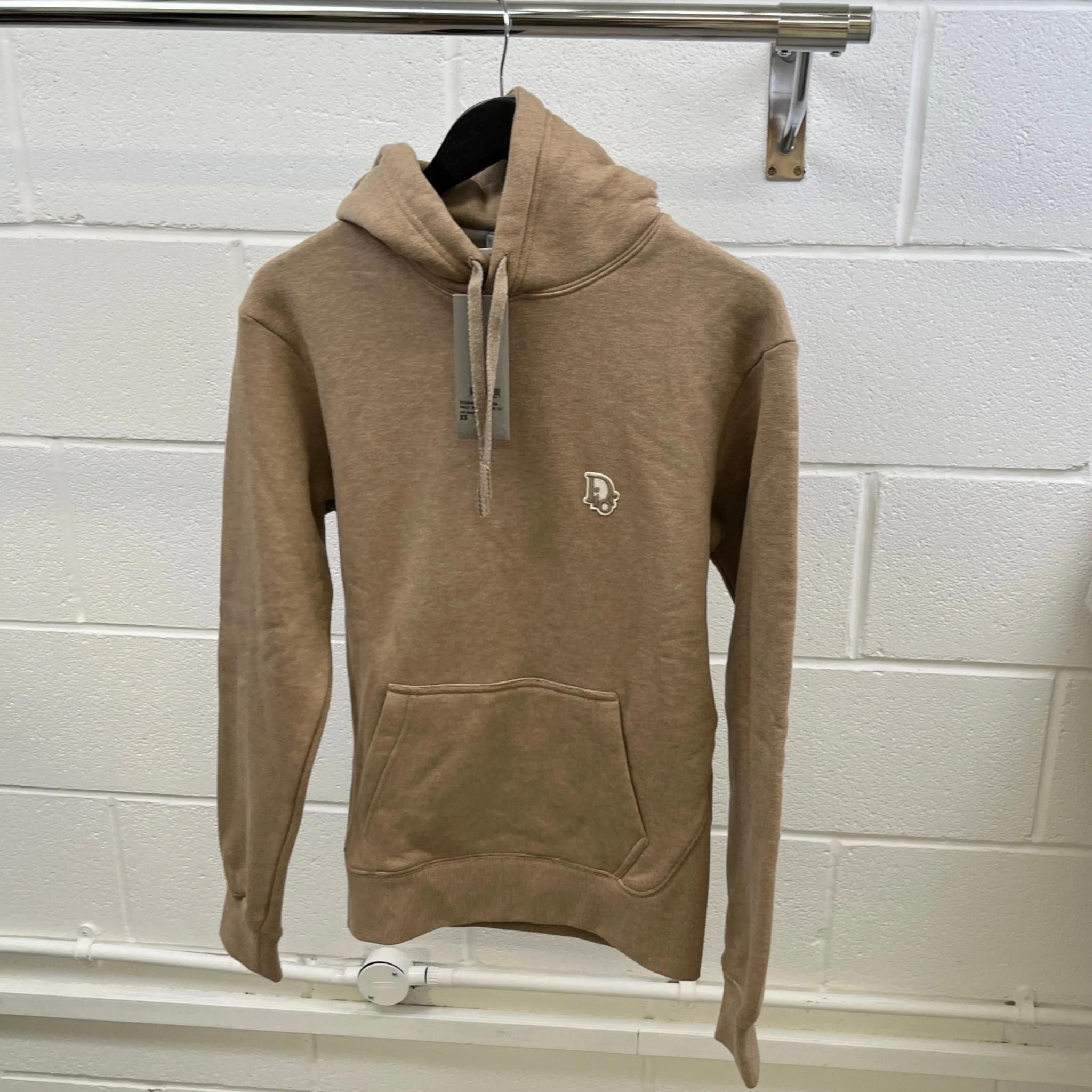 Men's Embroidered Logo Hoodie Beige Size XS - Image 11
