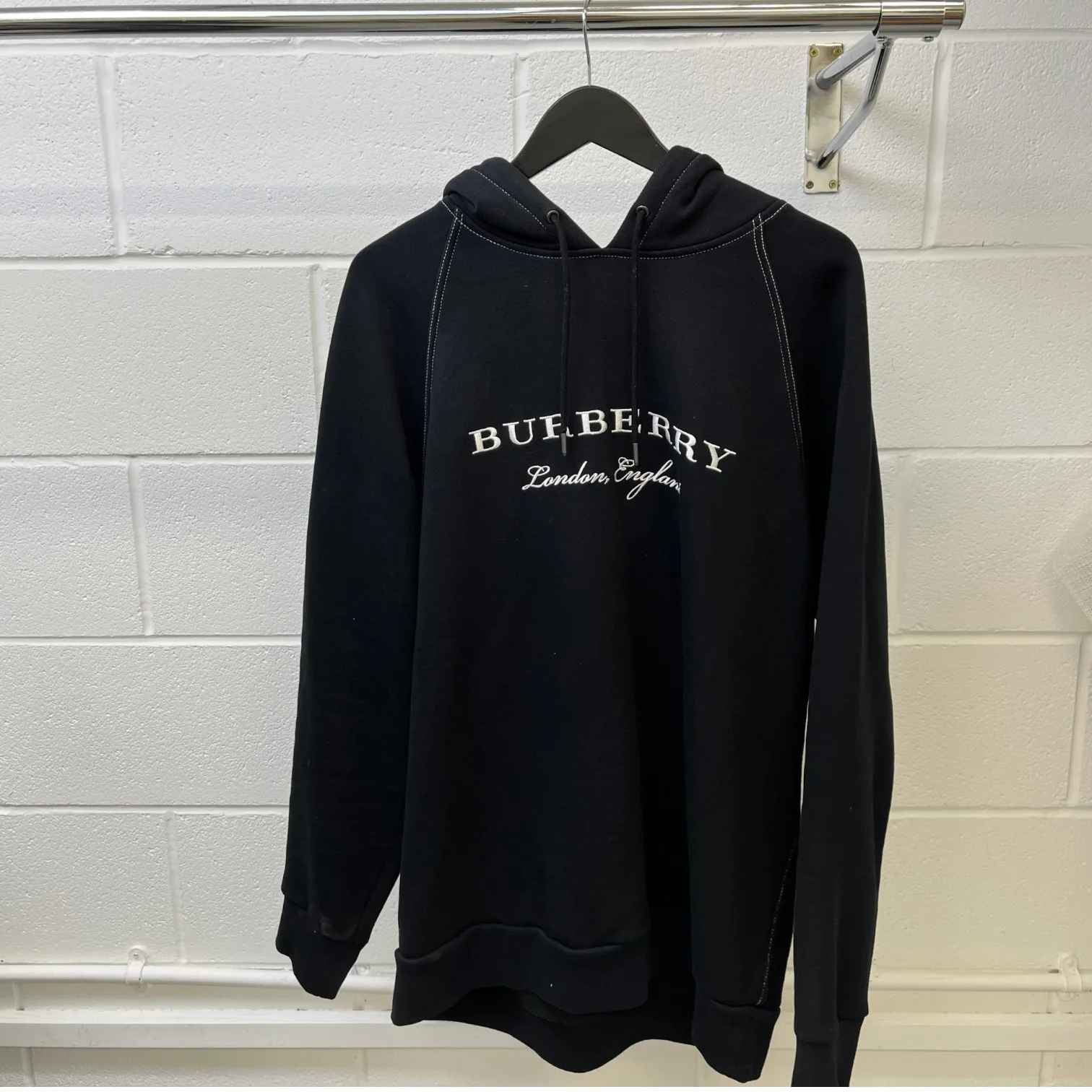 Men's Embroidered Logo Hoodie Black Size XL - Image 9