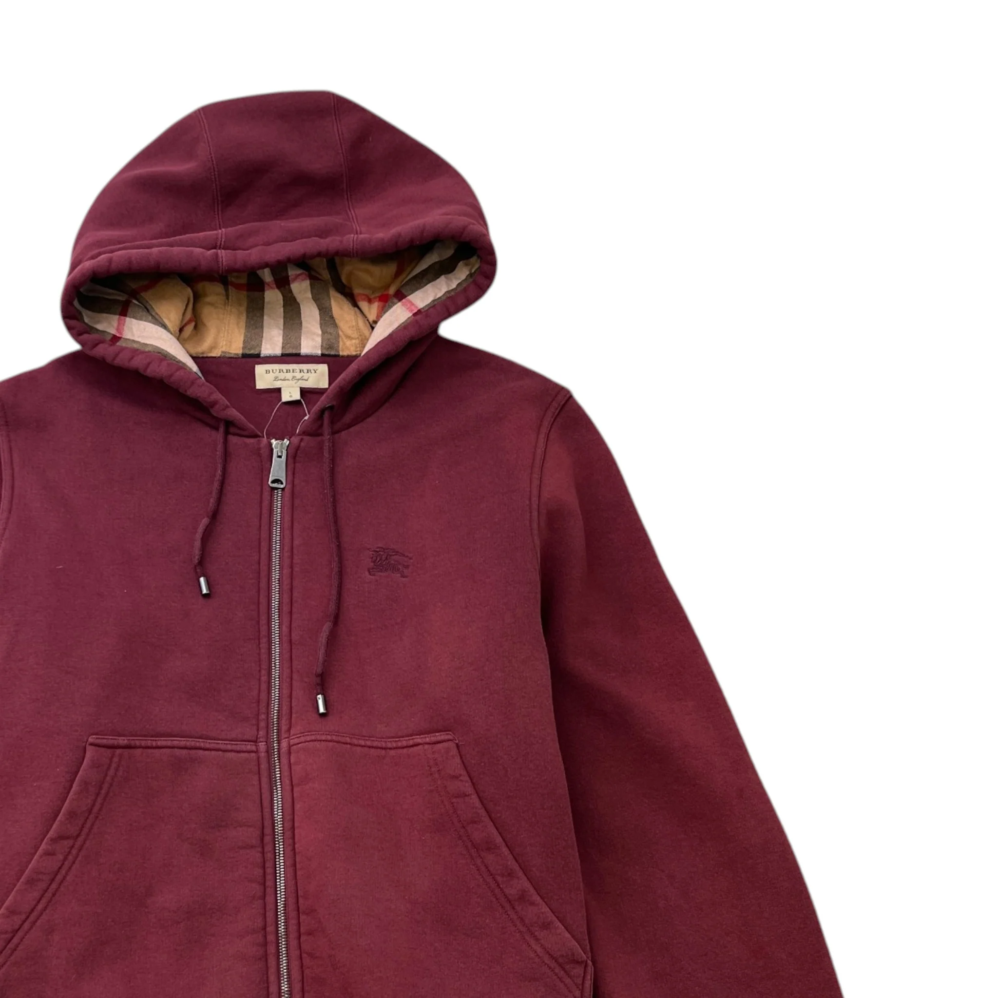 Men's Embroidered Logo Hoodie Burgundy Size L - Image 3