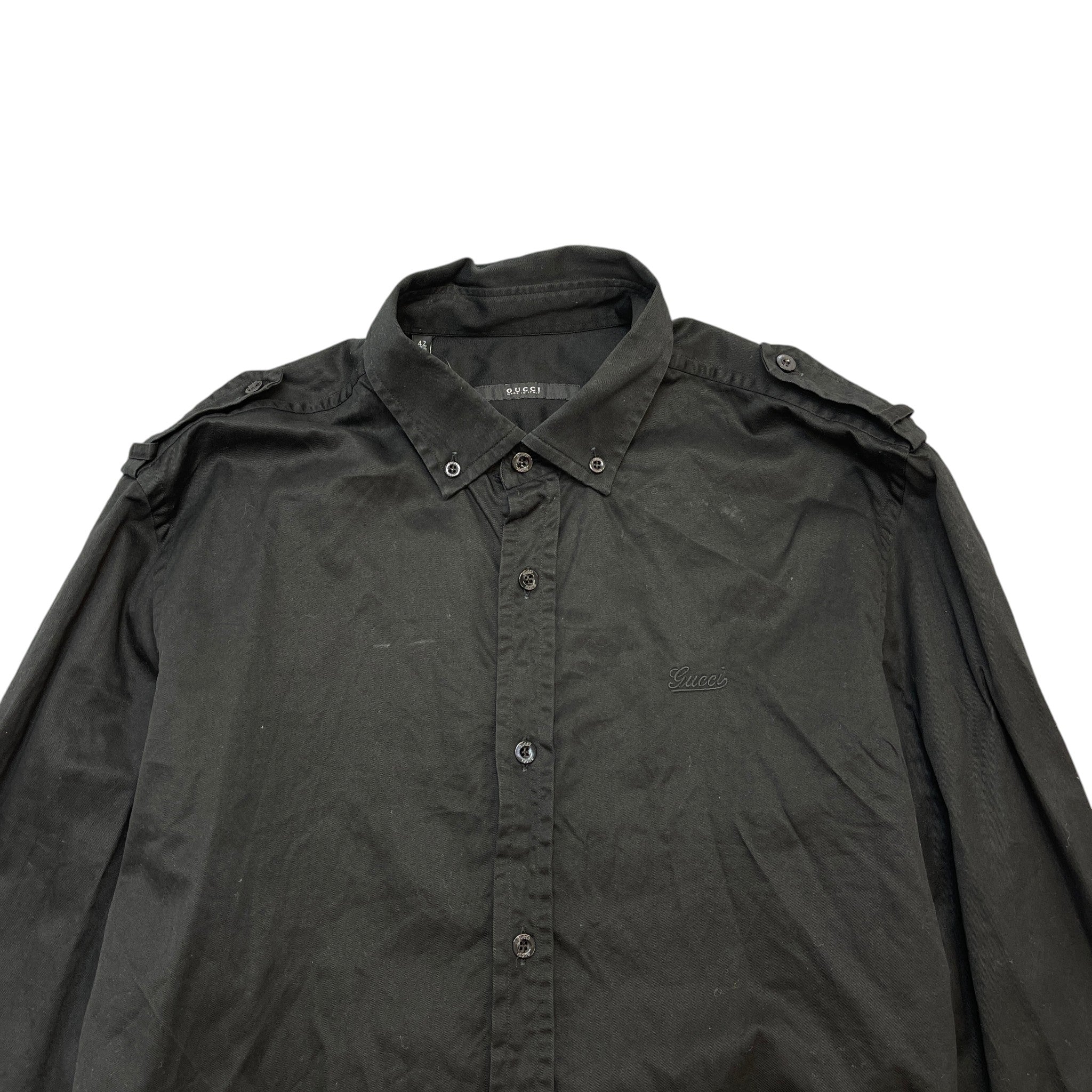 Men's Embroidered Logo Long Sleeve Shirt Black Size L - Image 6