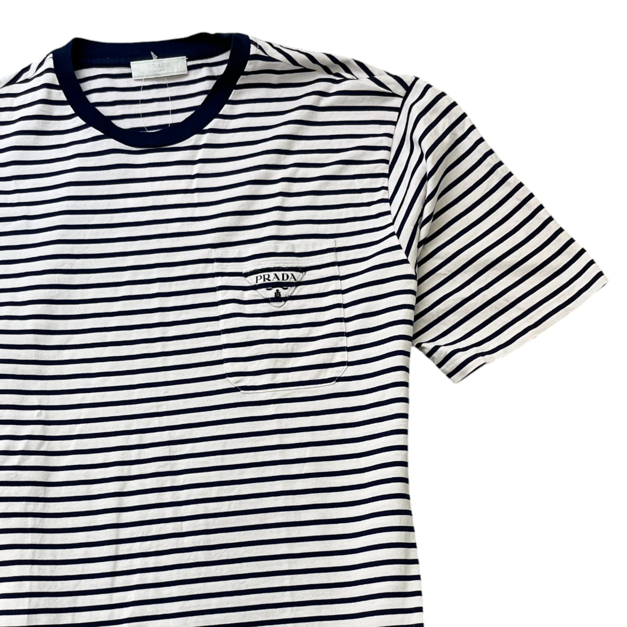 Men's Embroidered Logo Striped T-Shirt White Size L - Image 3