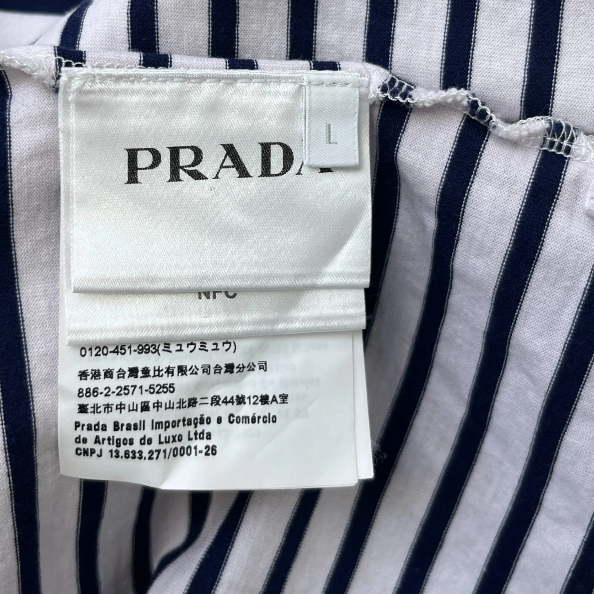 Men's Embroidered Logo Striped T-Shirt White Size L - Image 7
