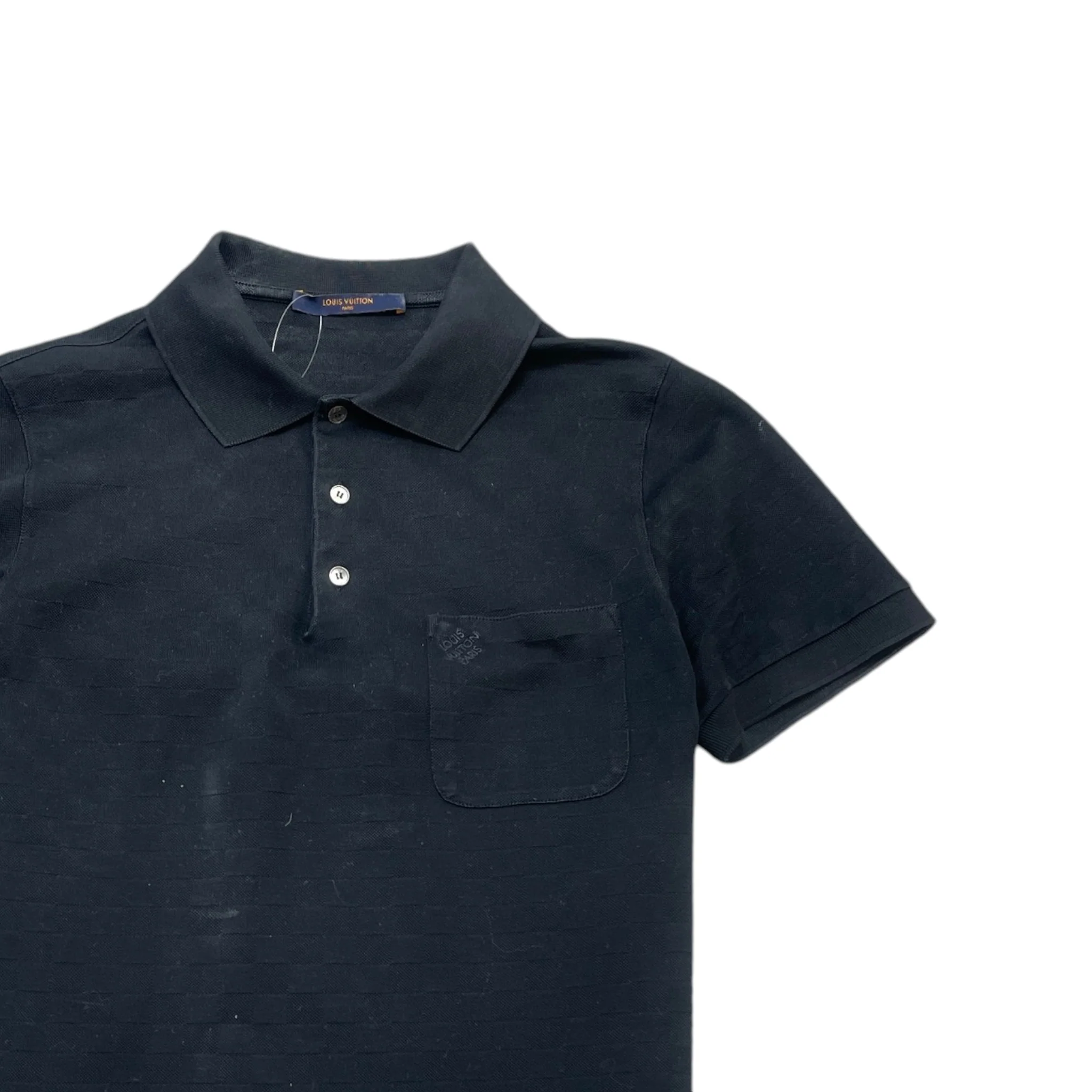 Men's Full Damier Polo Shirt Black Size S - Image 3