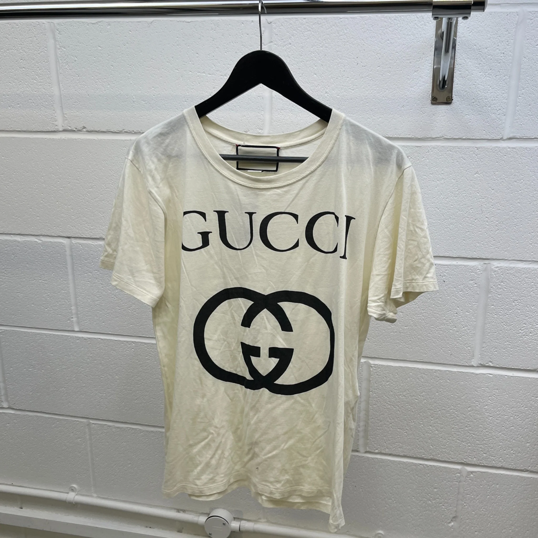 Men's Gg Logo Print T-Shirt Cream Size XS - Image 8