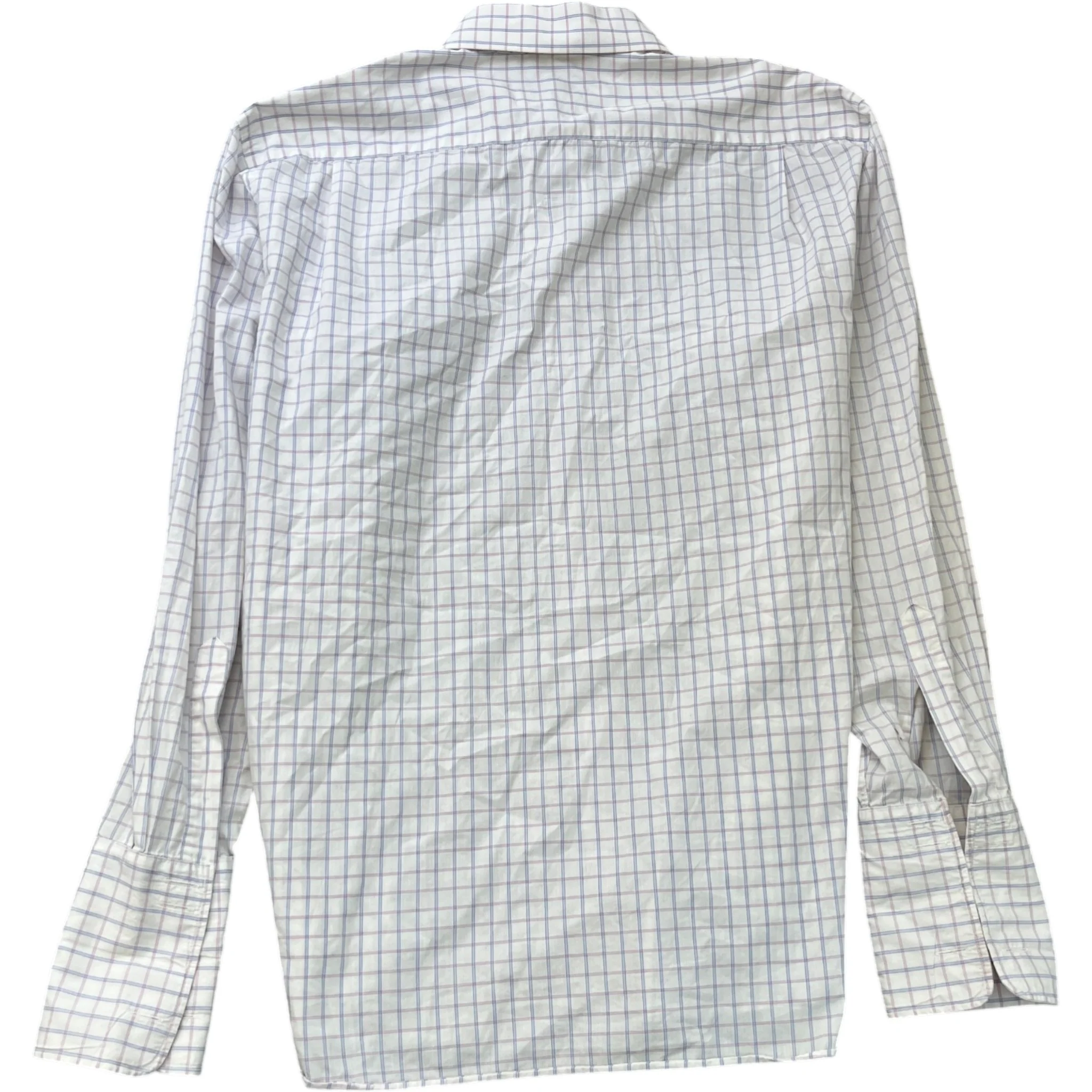 Men's Gingham Long Sleeve Shirt White Size XL - Image 2