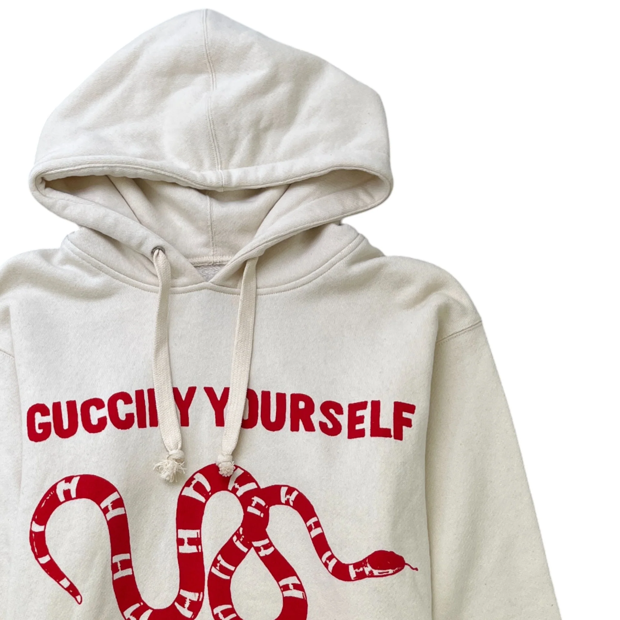 Men's Guccify Distressed Hoodie Cream Size XS - Image 3
