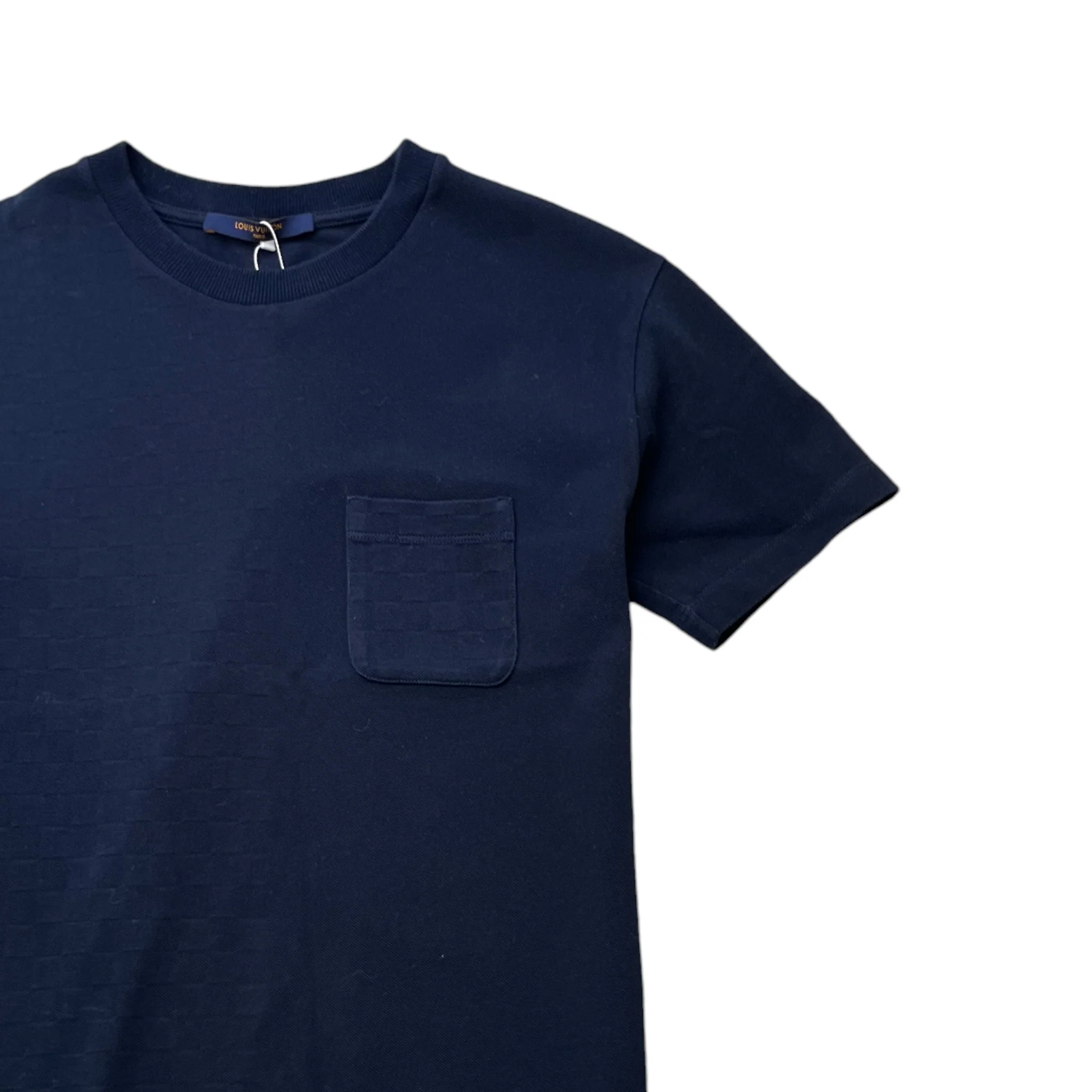 Men's Half Damier Pocket T-Shirt Navy Size XS - Image 3