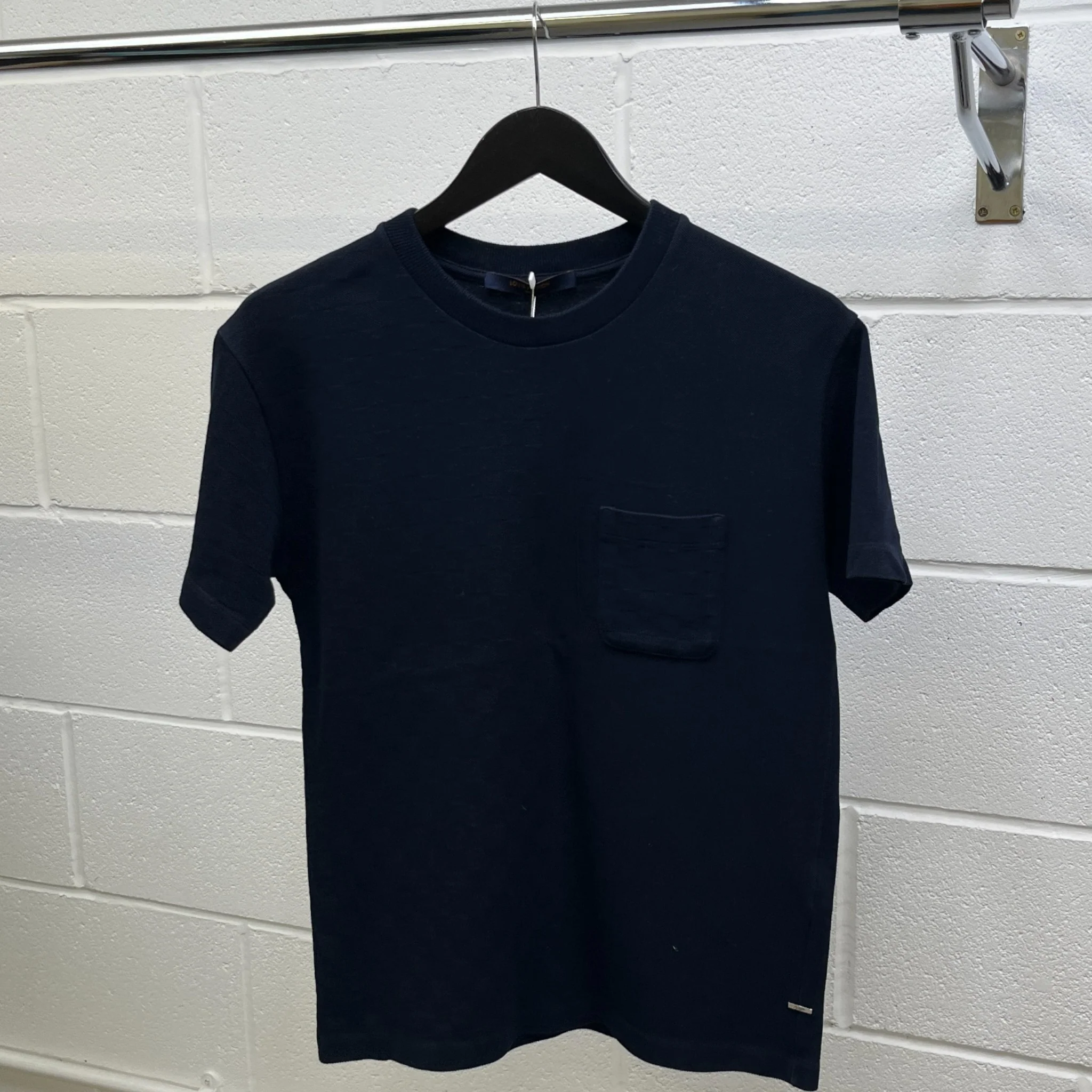 Men's Half Damier Pocket T-Shirt Navy Size XS - Image 8