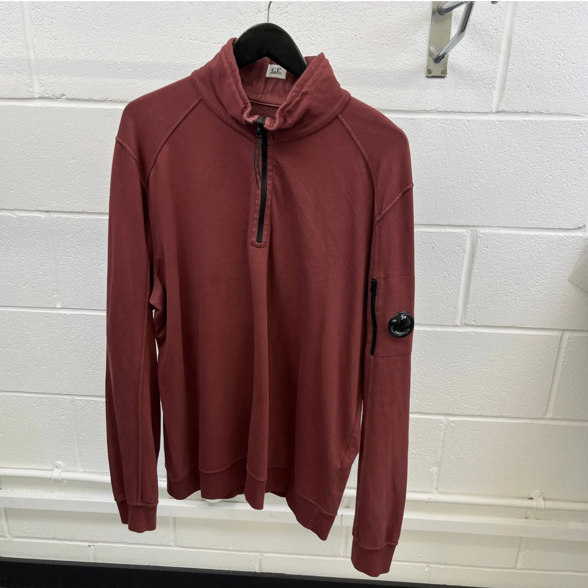 Men's Lens Half Zip Jumper Burgundy Size XXL - Image 9