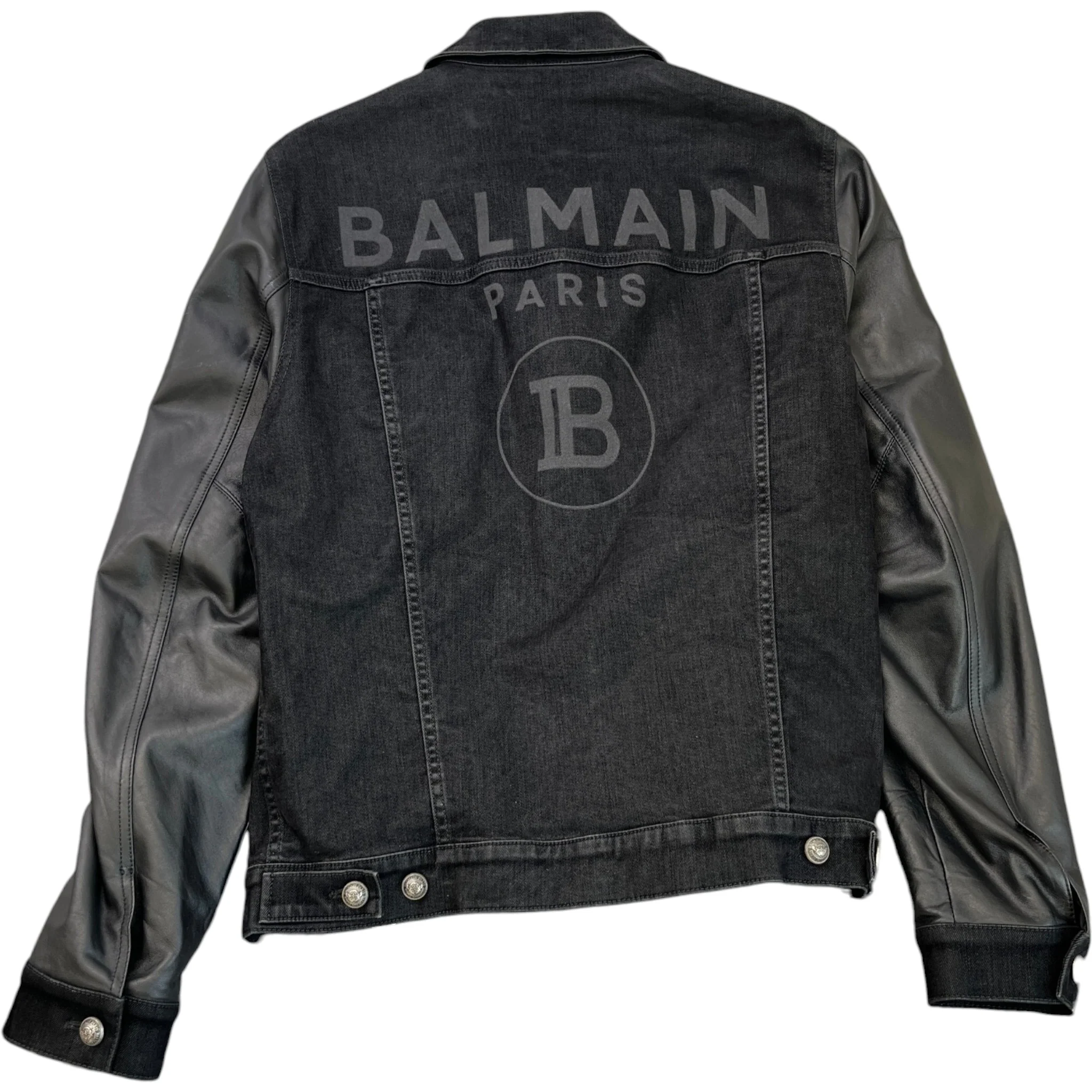 Men's Logo Denim Leather Sleeve Jacket Black Size IT 54 / XXL - Image 2