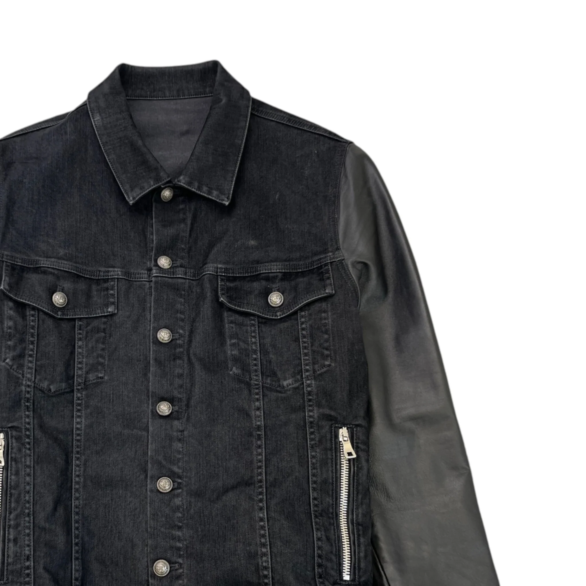 Men's Logo Denim Leather Sleeve Jacket Black Size IT 54 / XXL - Image 3