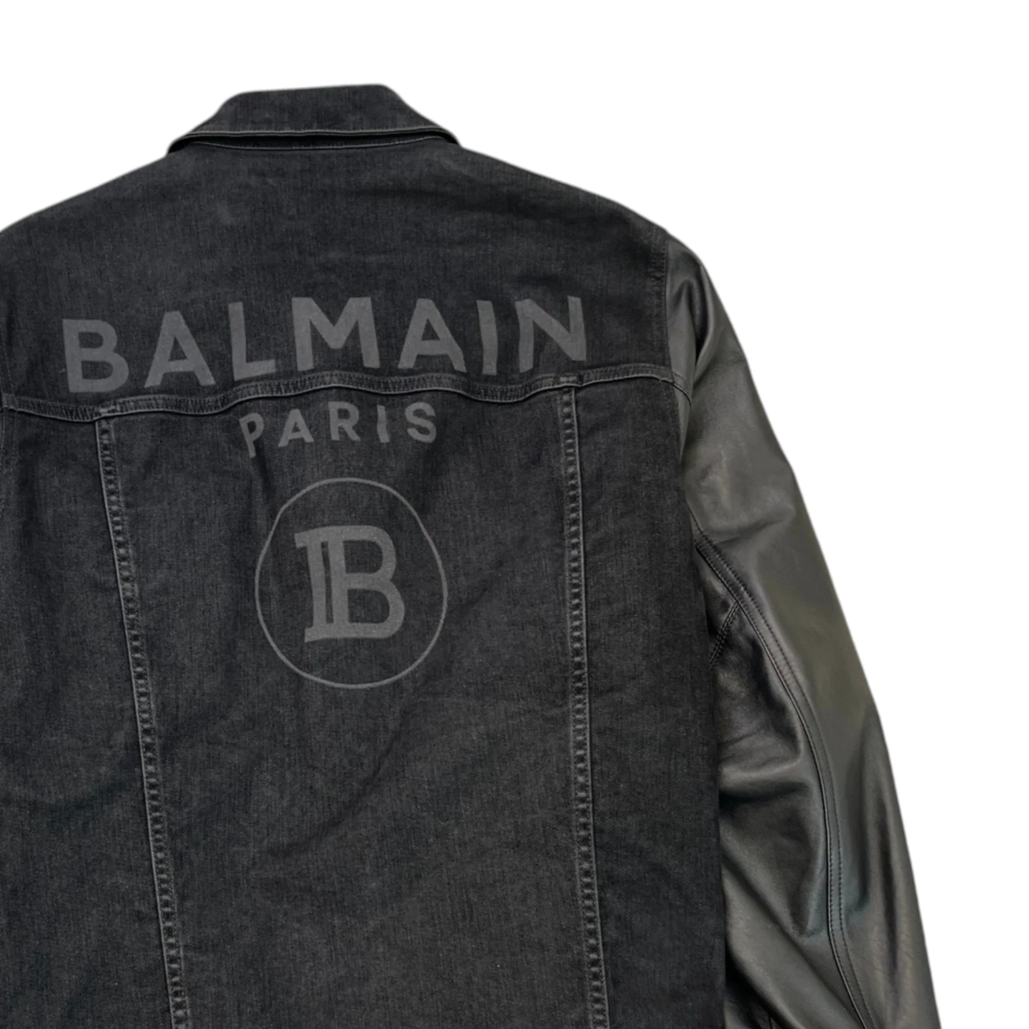 Men's Logo Denim Leather Sleeve Jacket Black Size IT 54 / XXL - Image 4