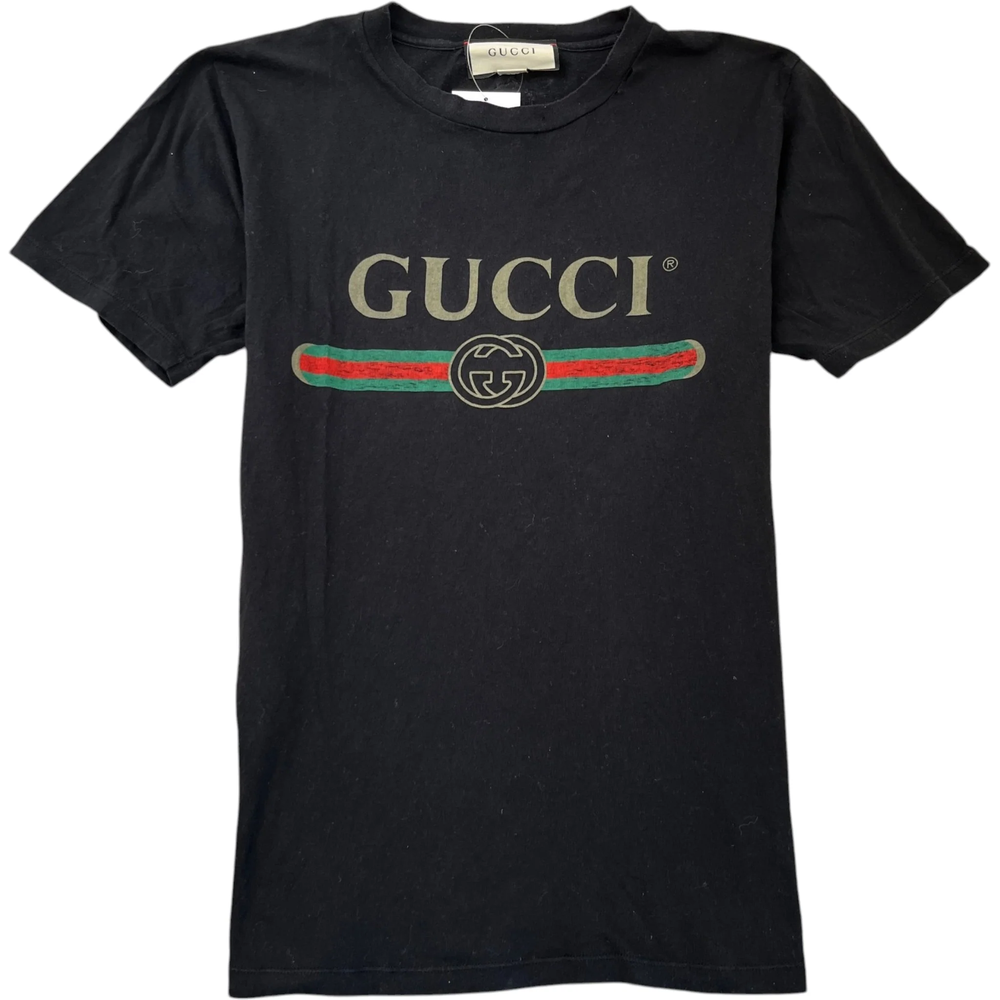 Men's Logo Print 'Distressed Look' (Oversized Fits S) T-Shirt Black Size XXS
