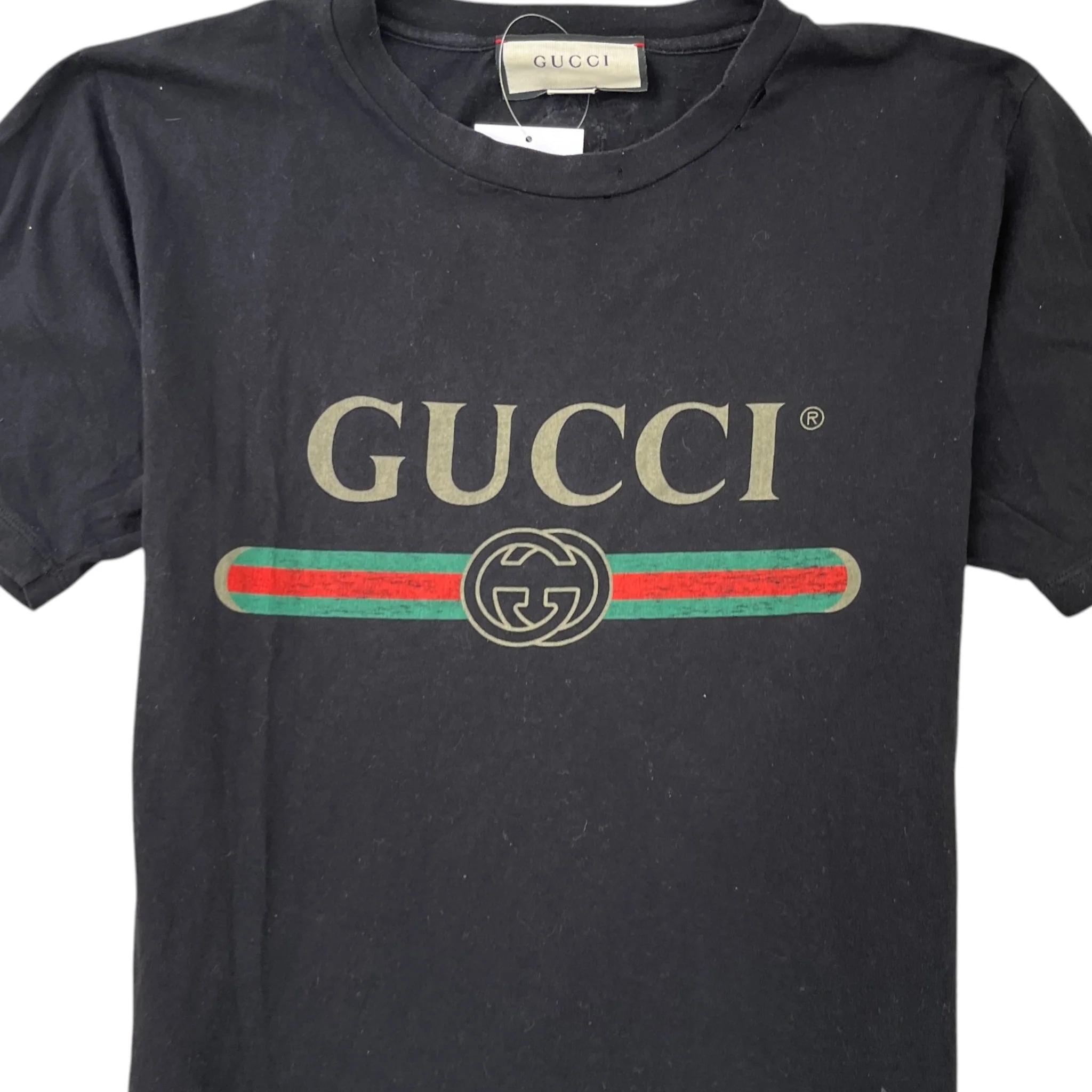 Men's Logo Print 'Distressed Look' (Oversized Fits S) T-Shirt Black Size XXS - Image 5