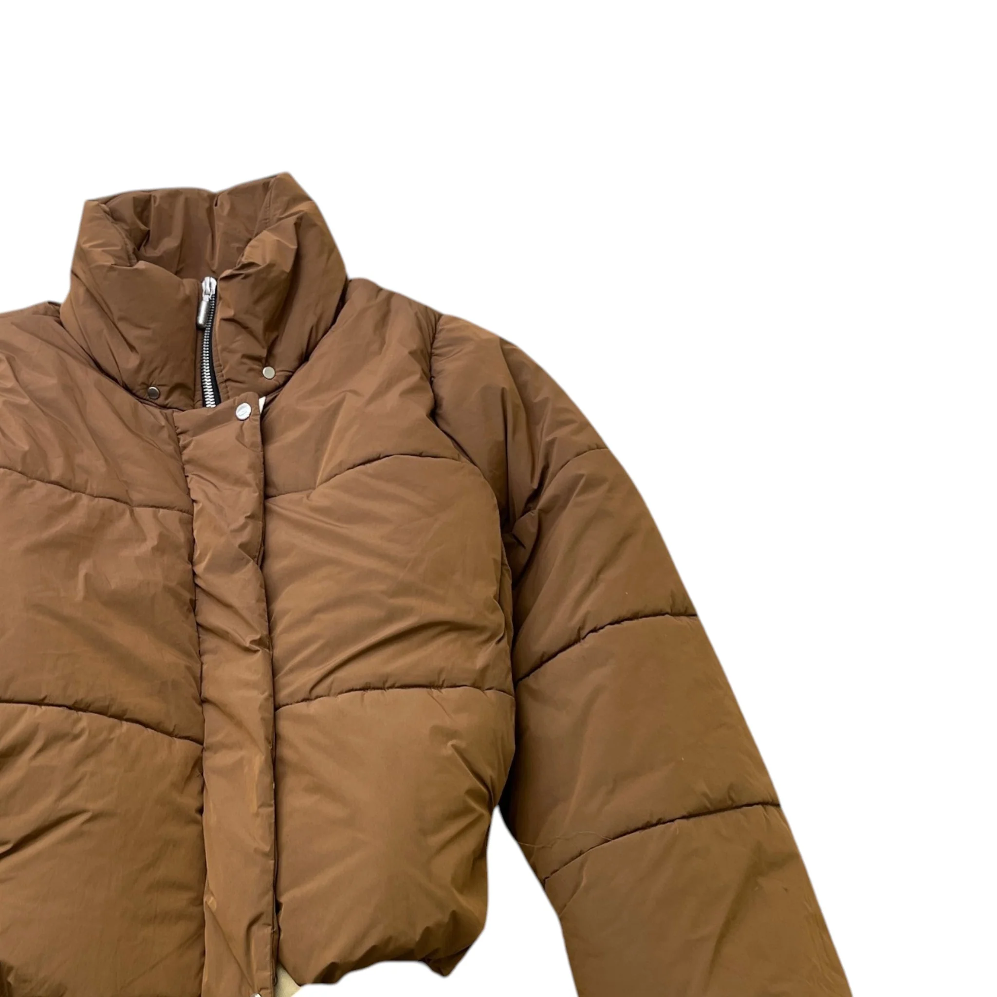 Men's Logo Print Down Jacket Brown Size M - Image 3